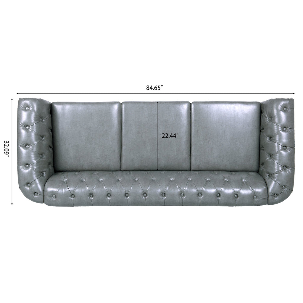 84.65' Rolled Arm Chesterfield 3 Seater Sofa.