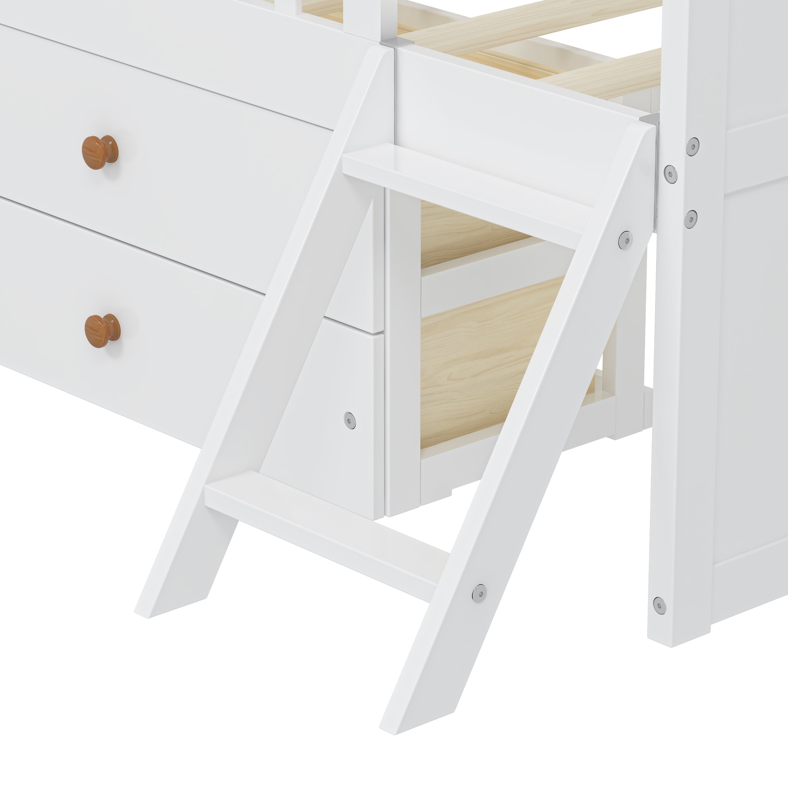 Twin Bed Frame with Storage 4 Drawers,Wooden Bed Frame for Kids,Platform Twin Size Bed with Guardrail Headboard and Ladder, No Box Spring Needed, Easy Assembly, White
