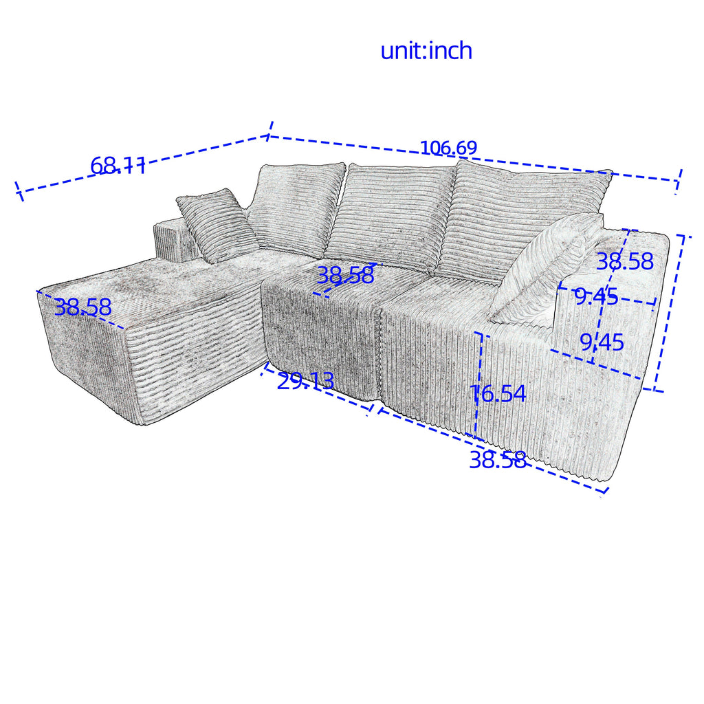 Corner combination sofa, sectional sofa ,couch sofa,sofa bed, made of high-density sponge and soft plush fabric, with multiple combinations available(beige)
