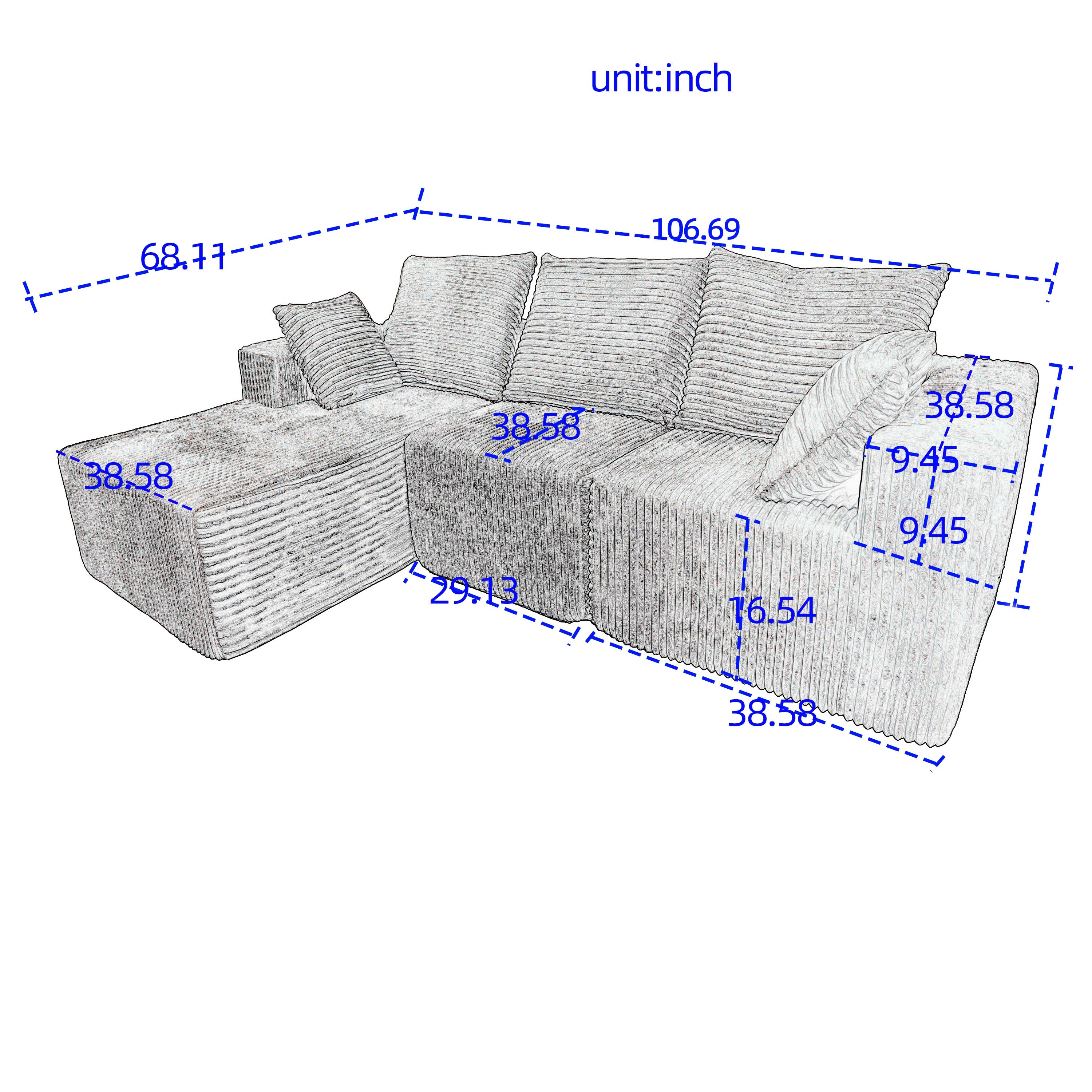 Corner combination sofa, sectional sofa ,couch sofa,sofa bed, made of high-density sponge and soft plush fabric, with multiple combinations available(beige)