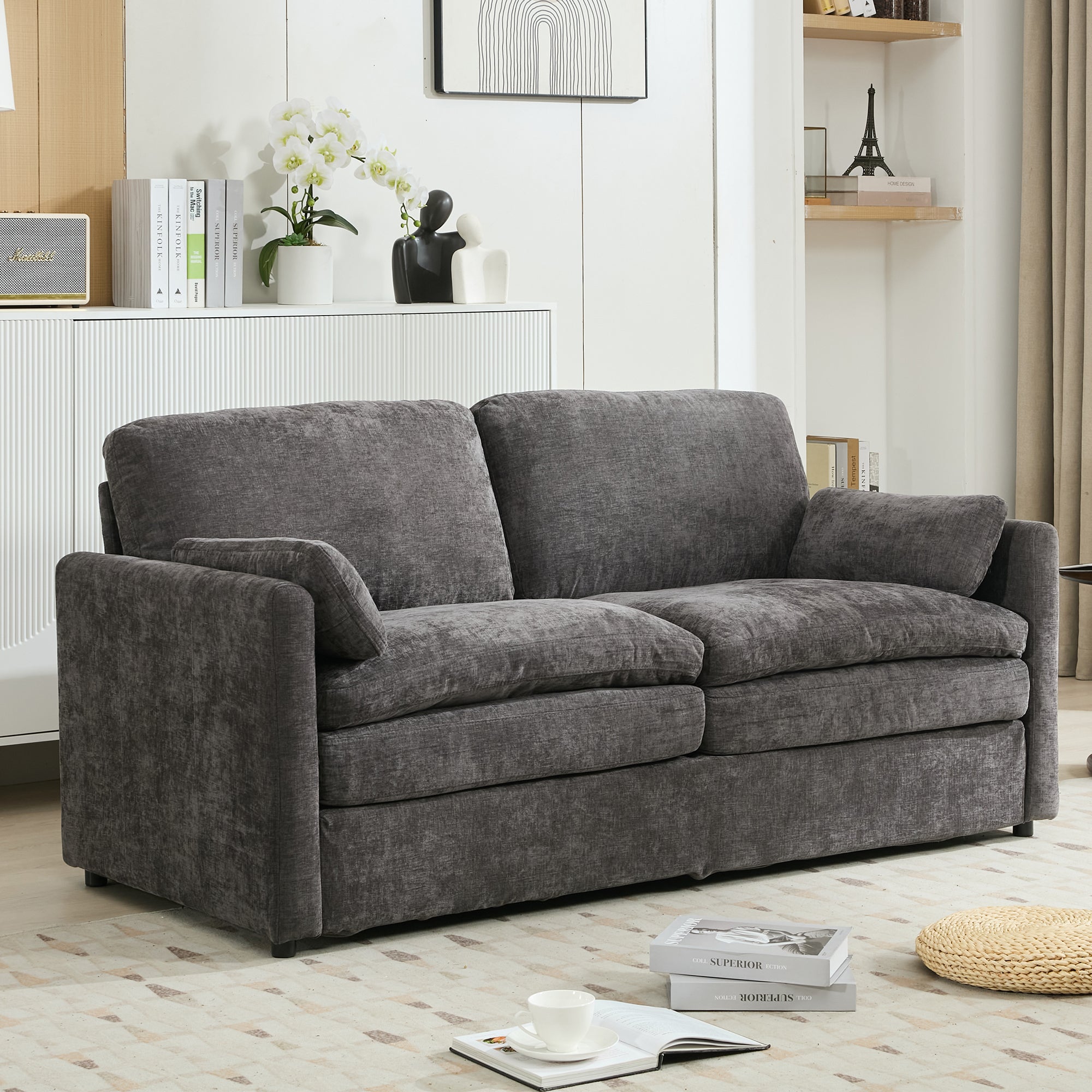 68.1' Cozy Upholstered Loveseat Sofa Oversized Comfy Comfy Cloud Sofa Double Cushion Loveseat Sofa Plush Cushion Sofa Couch for Living Room, Grey