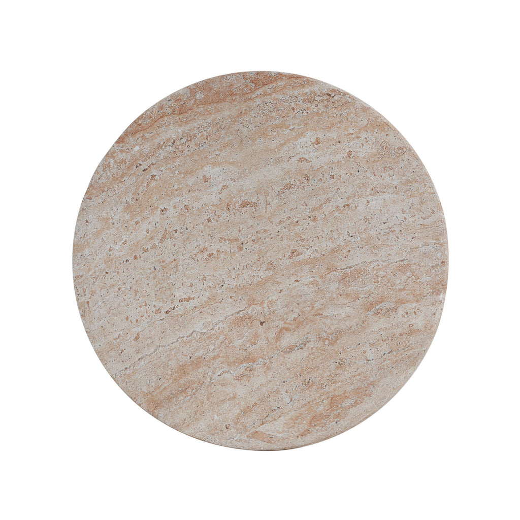 Outdoor/Indoor Lightweight Concrete Side Table, Travertine Finish, Beige, 20.5 x 17.75 Inches