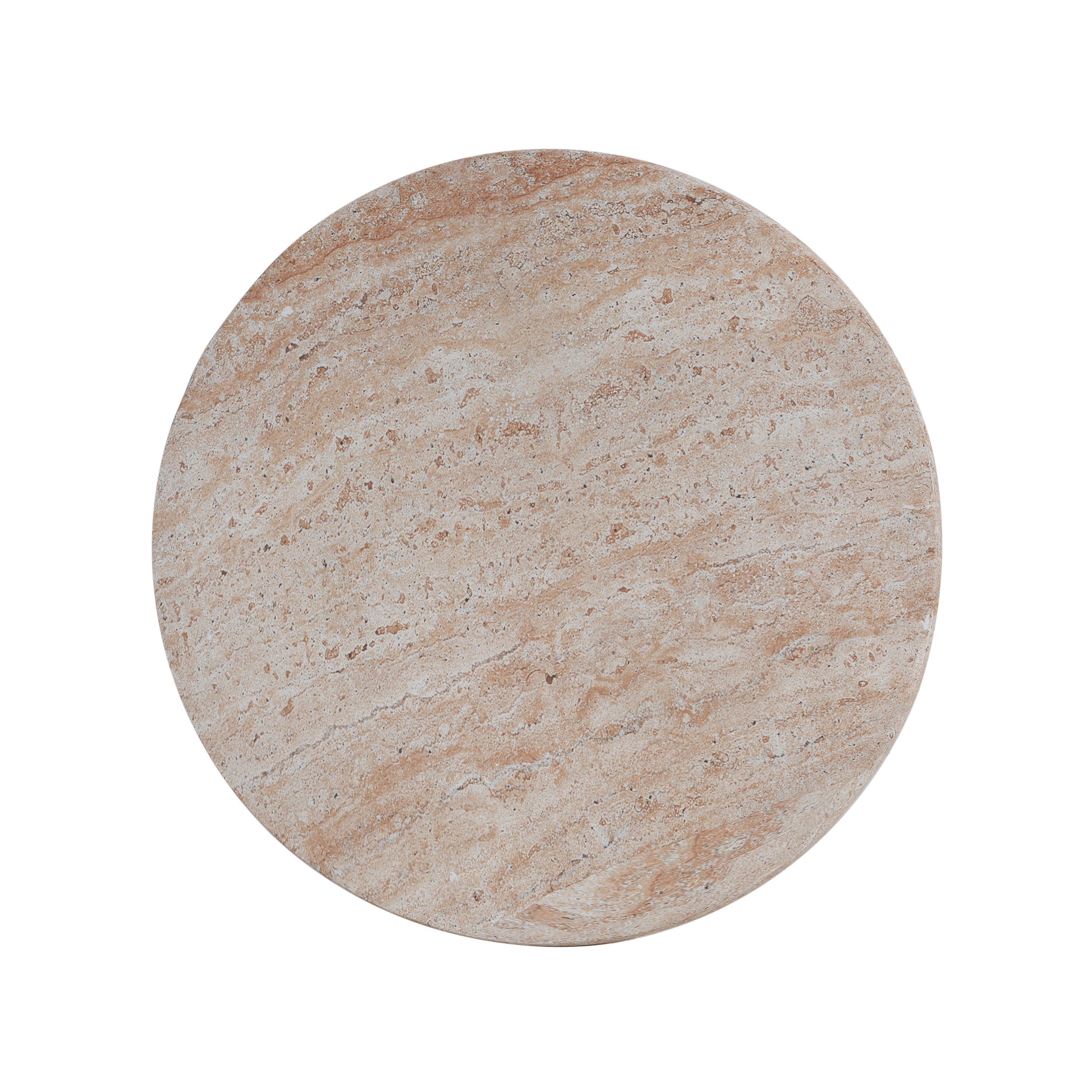 Outdoor/Indoor Lightweight Concrete Side Table, Travertine Finish, Beige, 20.5 x 17.75 Inches