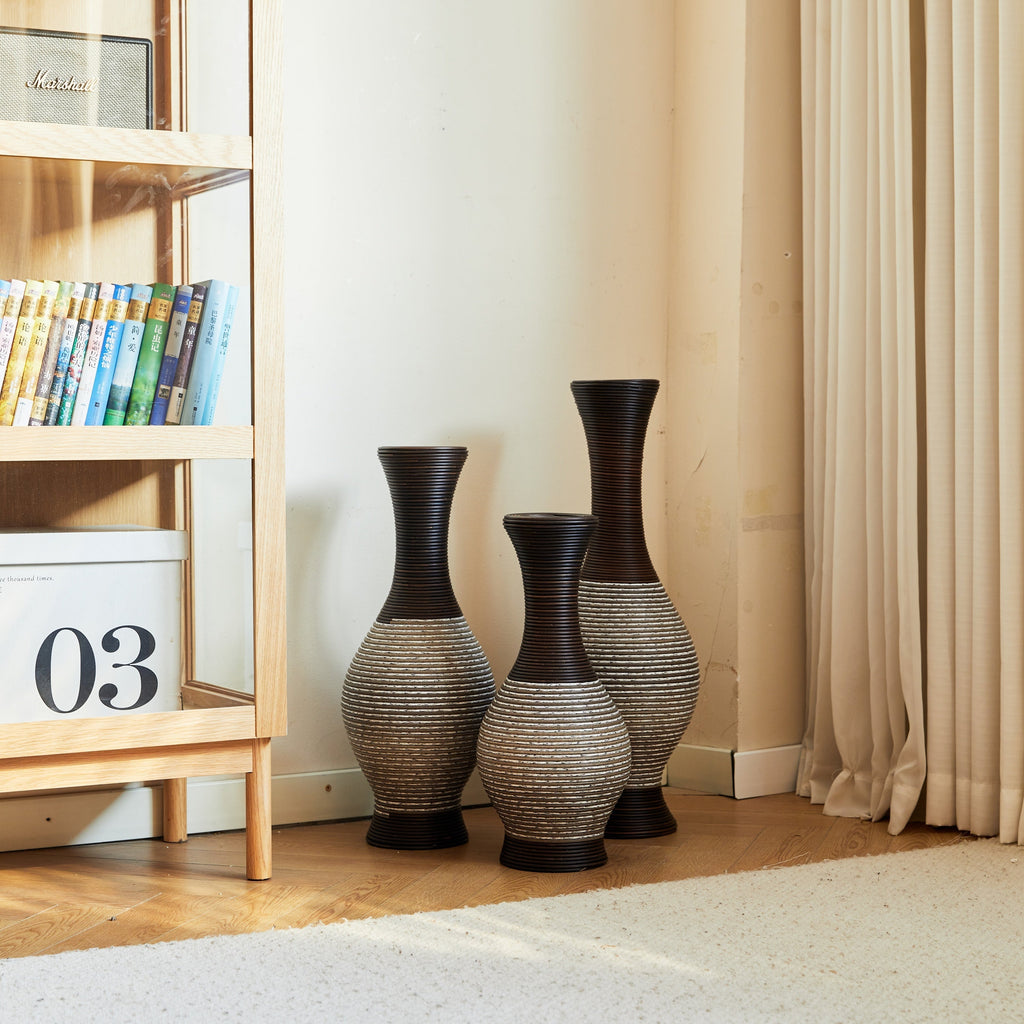 Desktop Vase, Brown Decorative Floor Vase, Classic and Neat Floor Vase, High Independent Flower Stand, Artificial Vine Vase, PVC Floor Vase, Home Decoration Flower Stand Set of 3 pieces
