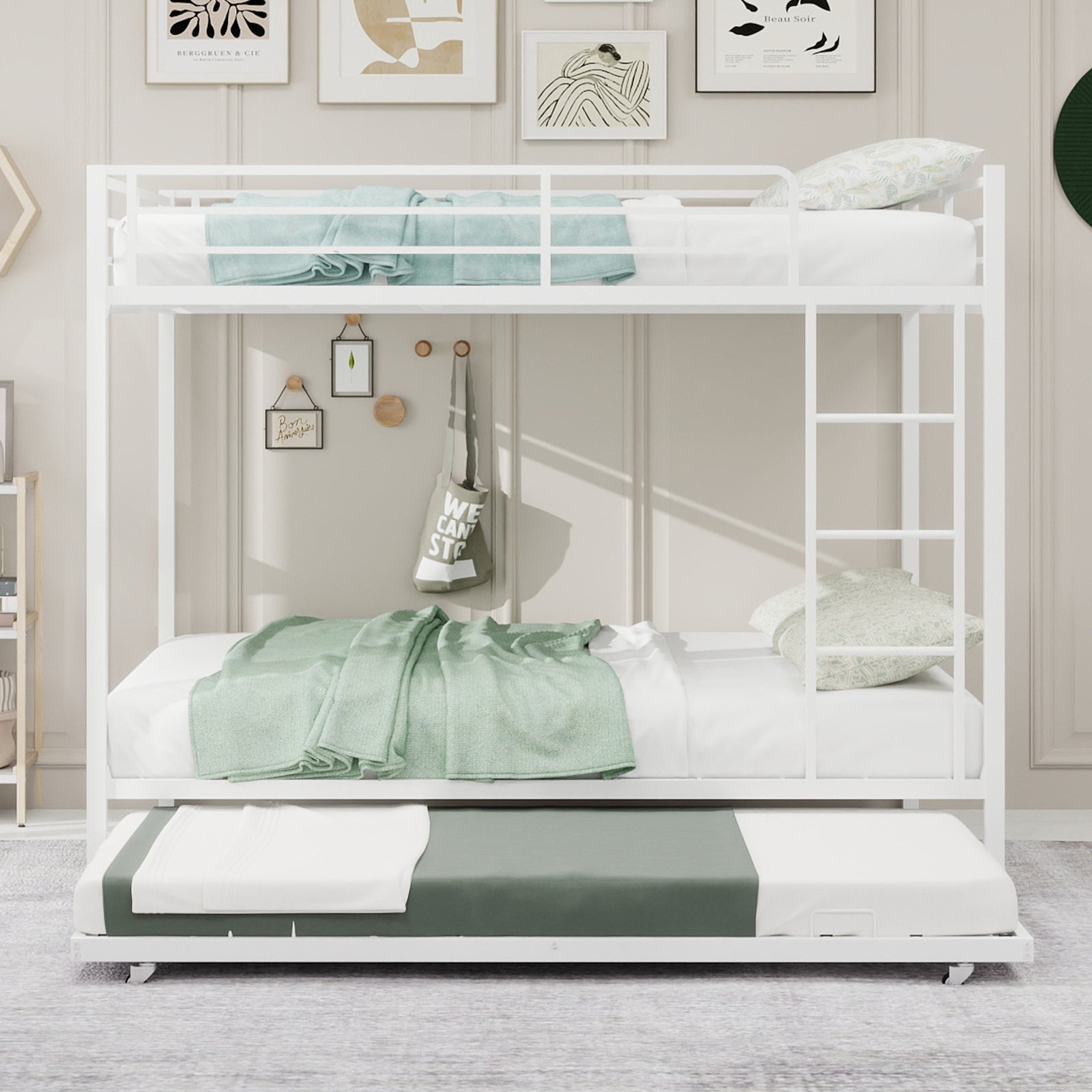 Durable Square Tube Iron Bunk Bed Featuring Safety Rails, Modern Minimalist Look, Ideal for Kids Room, Guest Room or Shared Space, Easy Assembly & Long - Lasting Performance-Full size: 137cm × 190cm