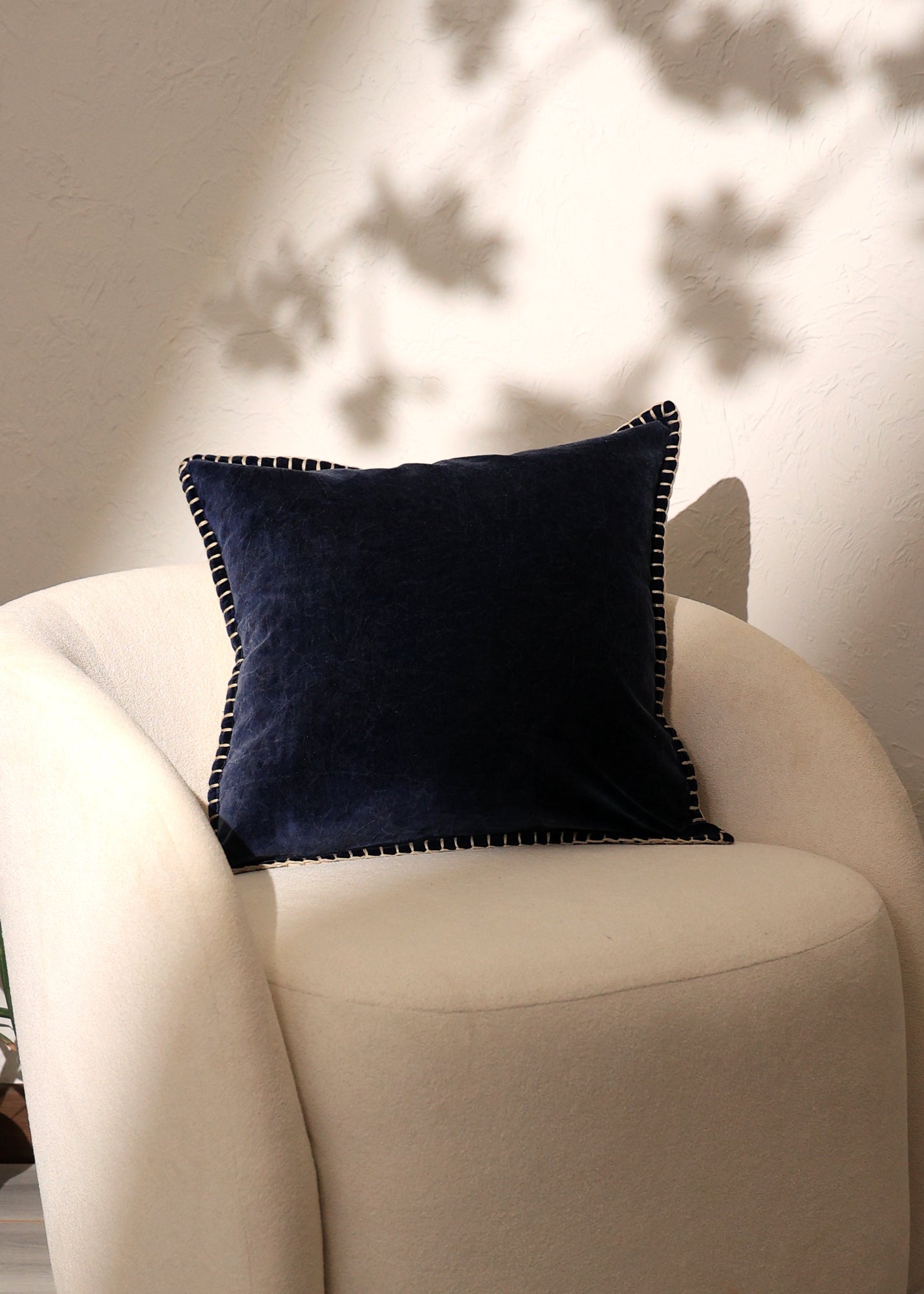Stonewashed Cotton Velvet Throw Pillow with Decorative Handstiched Edges-19X19'