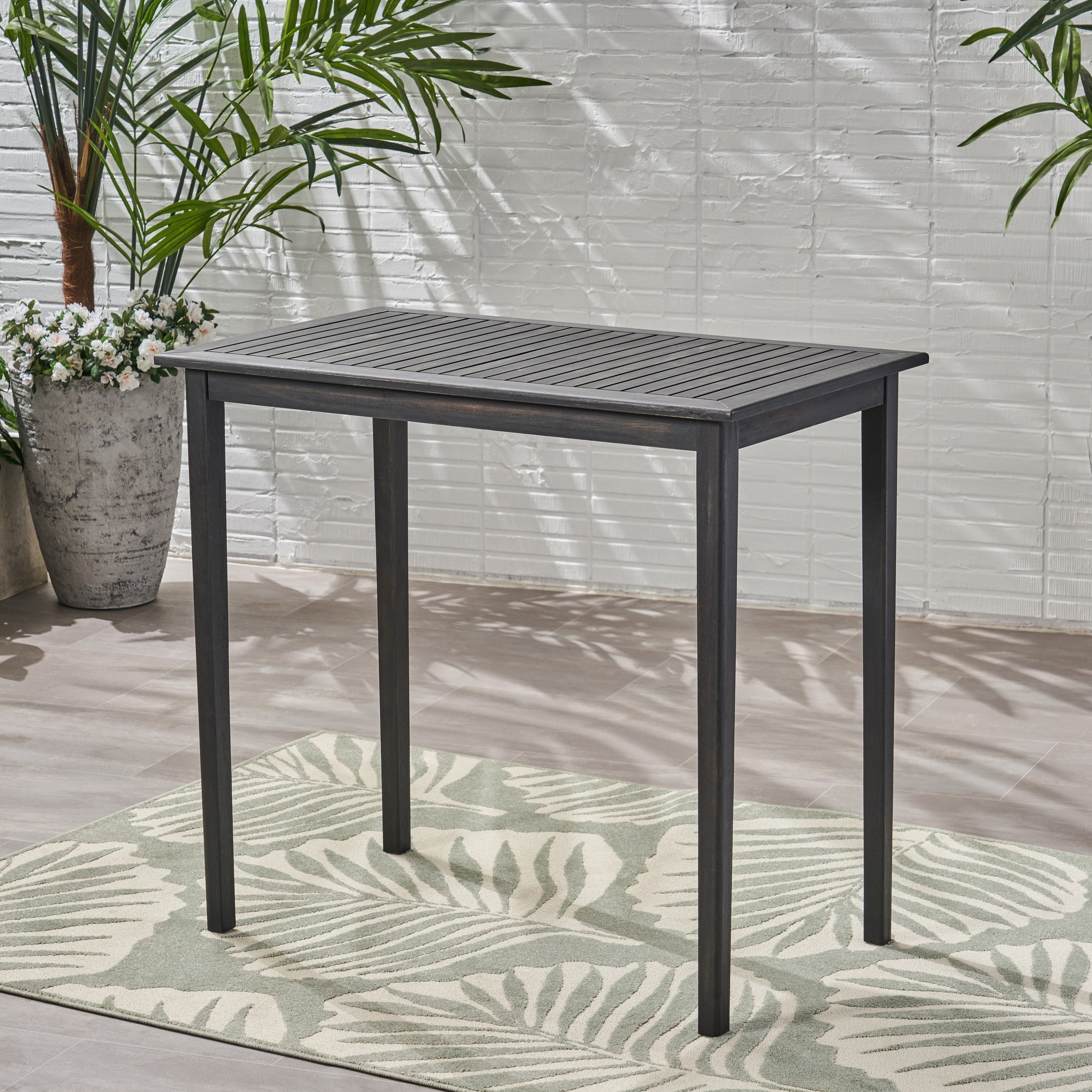 Outdoor Minimalist Acacia Wood Rectangle Bar Table - Dark Gray Finish 45x26 Inches