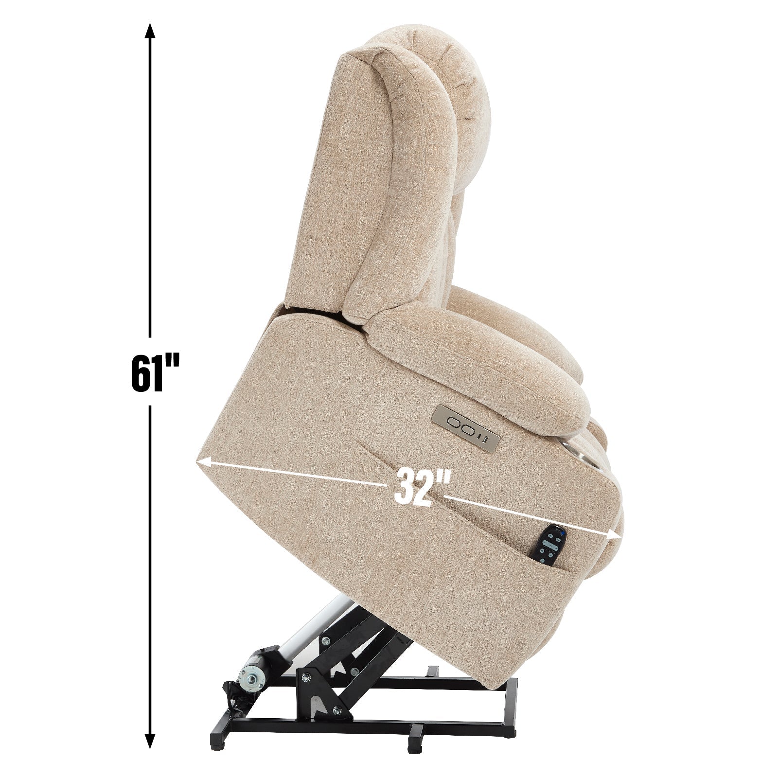 Up to 350 LBS Chenille Power Lift Recliner Chair, Heavy Duty Motion Mechanism with 8-Point Vibration Massage and Lumbar Heating, USB and Type-C Ports, Stainless Steel Cup Holders, Beige