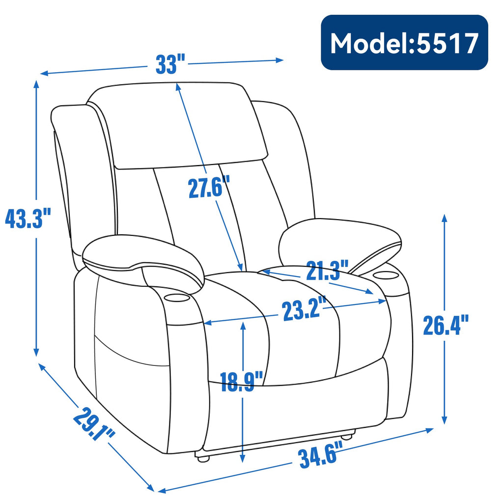 Up to 350 LBS Chenille Power Lift Recliner Chair, Heavy Duty Motion Mechanism with 8-Point Vibration Massage and Lumbar Heating, USB and Type-C Ports, Stainless Steel Cup Holders, Blue