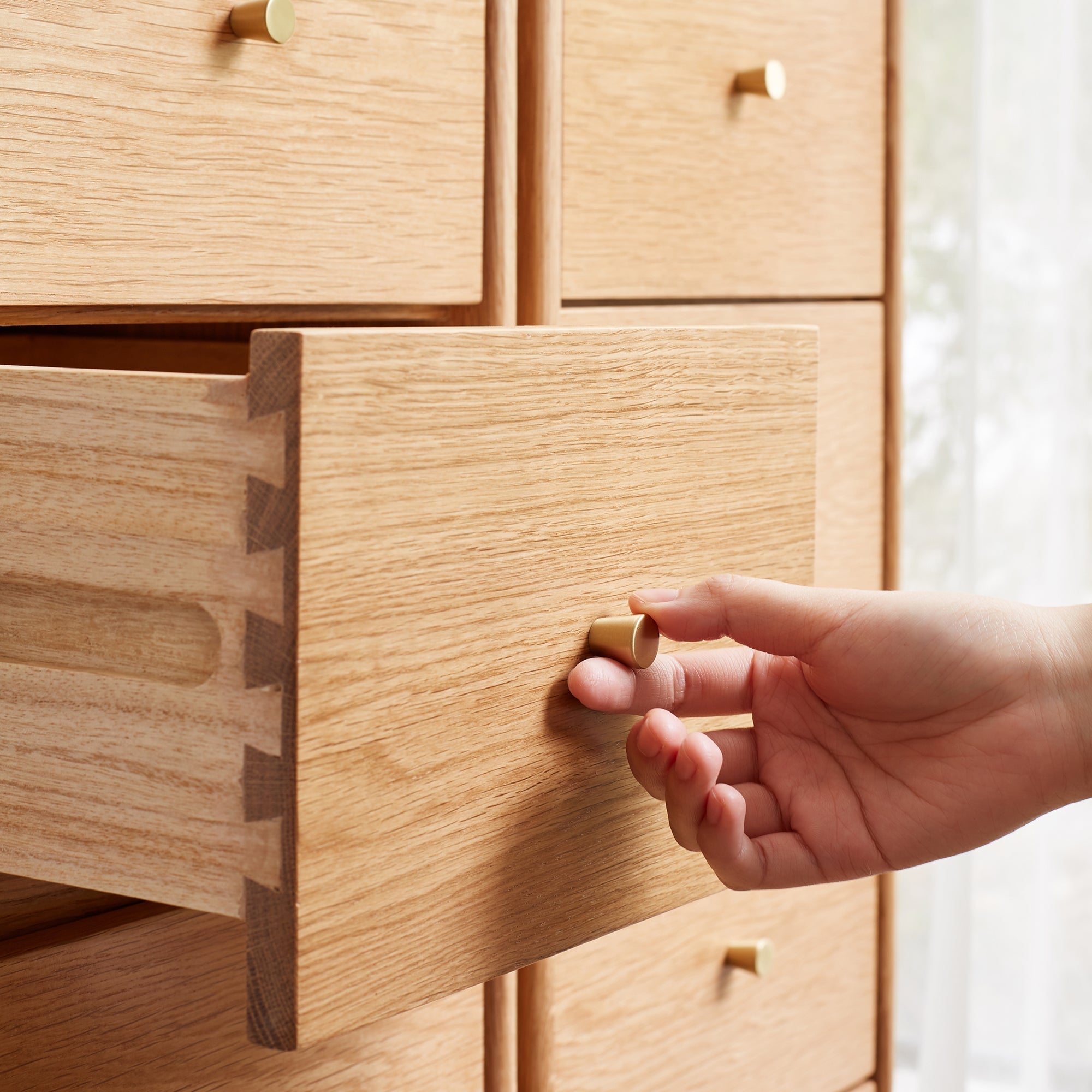 Modern Minimalist Solid Oak Bedside Table Storage Cabinet with Four Drawers for Living Room