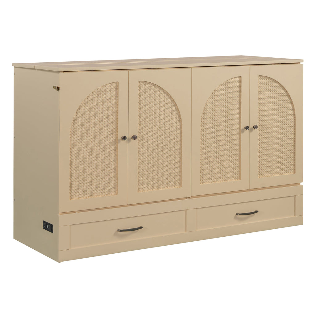 Queen Size Murphy Bed with Large Drawers, Gold