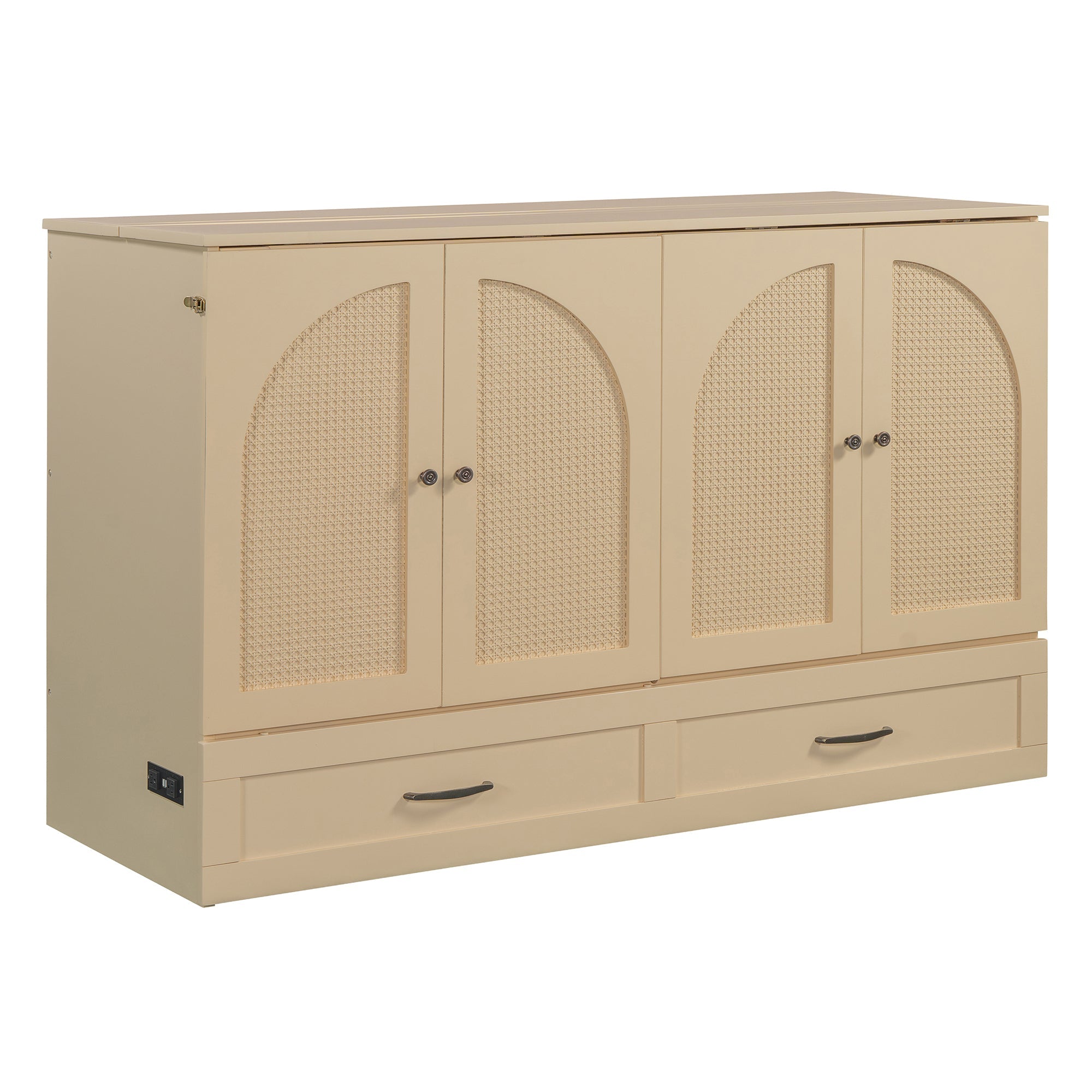 Queen Size Murphy Bed with Large Drawers, Gold