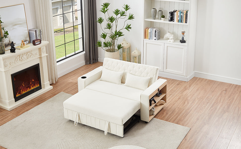 61.4' Pull-out Sofa Bed Convertible Couch Loveseat Sofa Modern Sleeper Sofa with Adjustable Backrest for Living Room, Beige