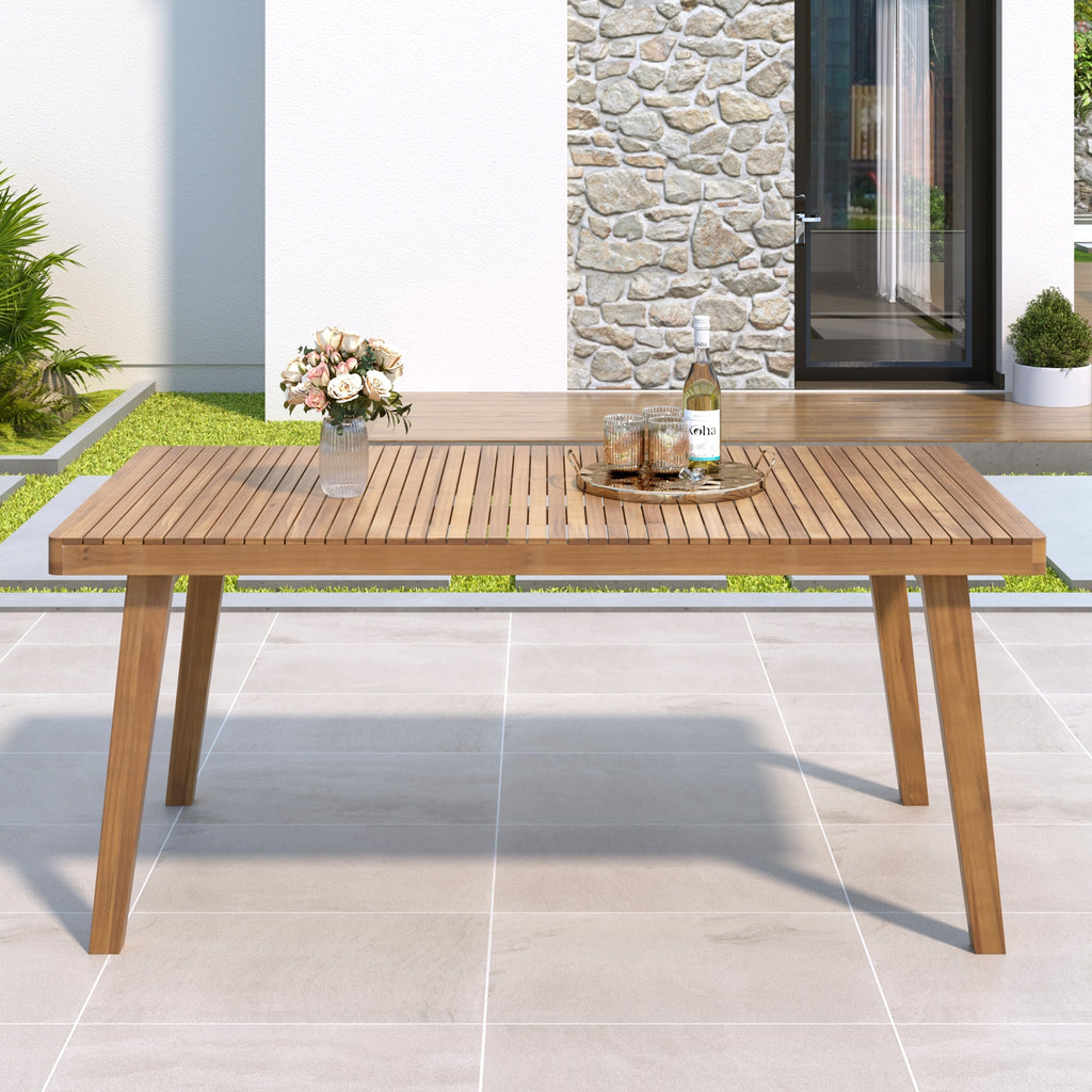 69' Acacia Wood Outdoor Dining Table with Slatted Top, 300 lbs Weight Capacity, Ideal for Patio & Garden Gatherings, Brown