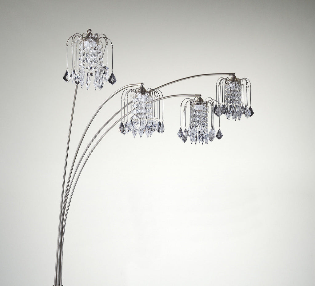 1pc Modern Design Classic Luxury Sleek Multi-head Floor Lamp Half Moon Radiant Crystal-encrusted Sleek Metallic Stems Living Room Pewter