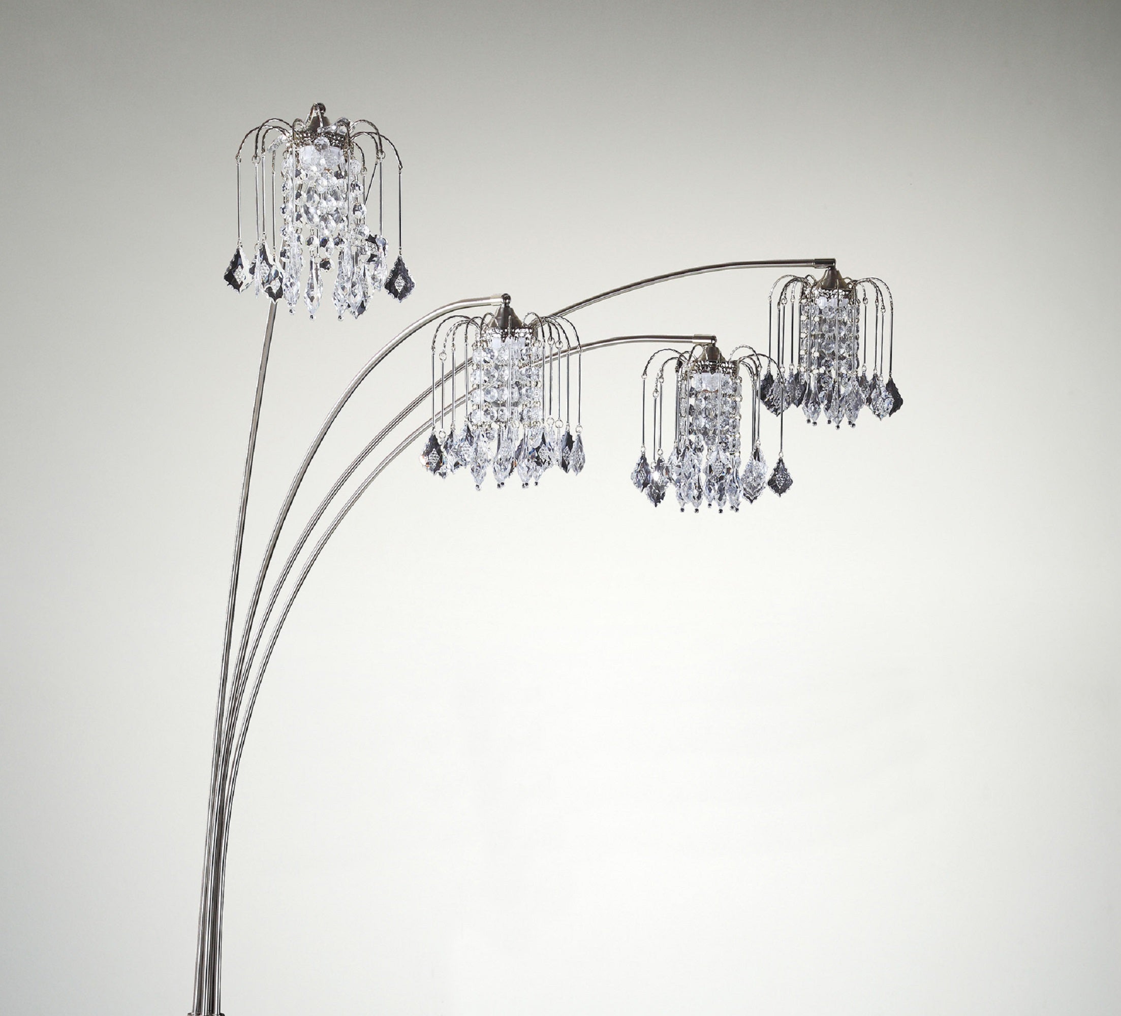 1pc Modern Design Classic Luxury Sleek Multi-head Floor Lamp Half Moon Radiant Crystal-encrusted Sleek Metallic Stems Living Room Pewter