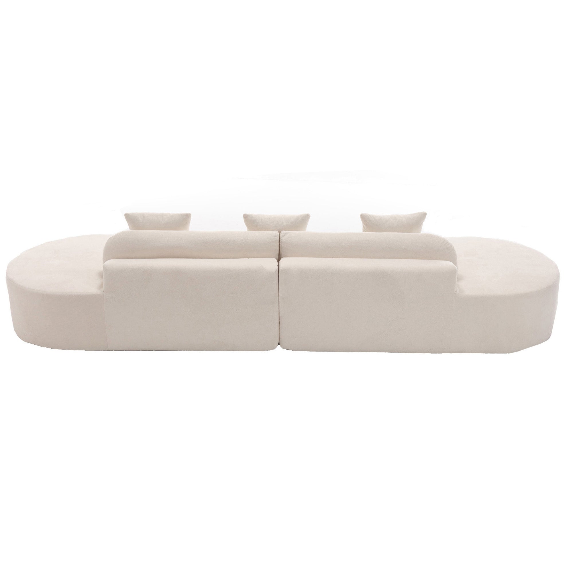 Modern curved combination sofa, terrycloth fabric sofa, minimalist sofa in living room, apartment, no assembly required, three  pillows,Beige