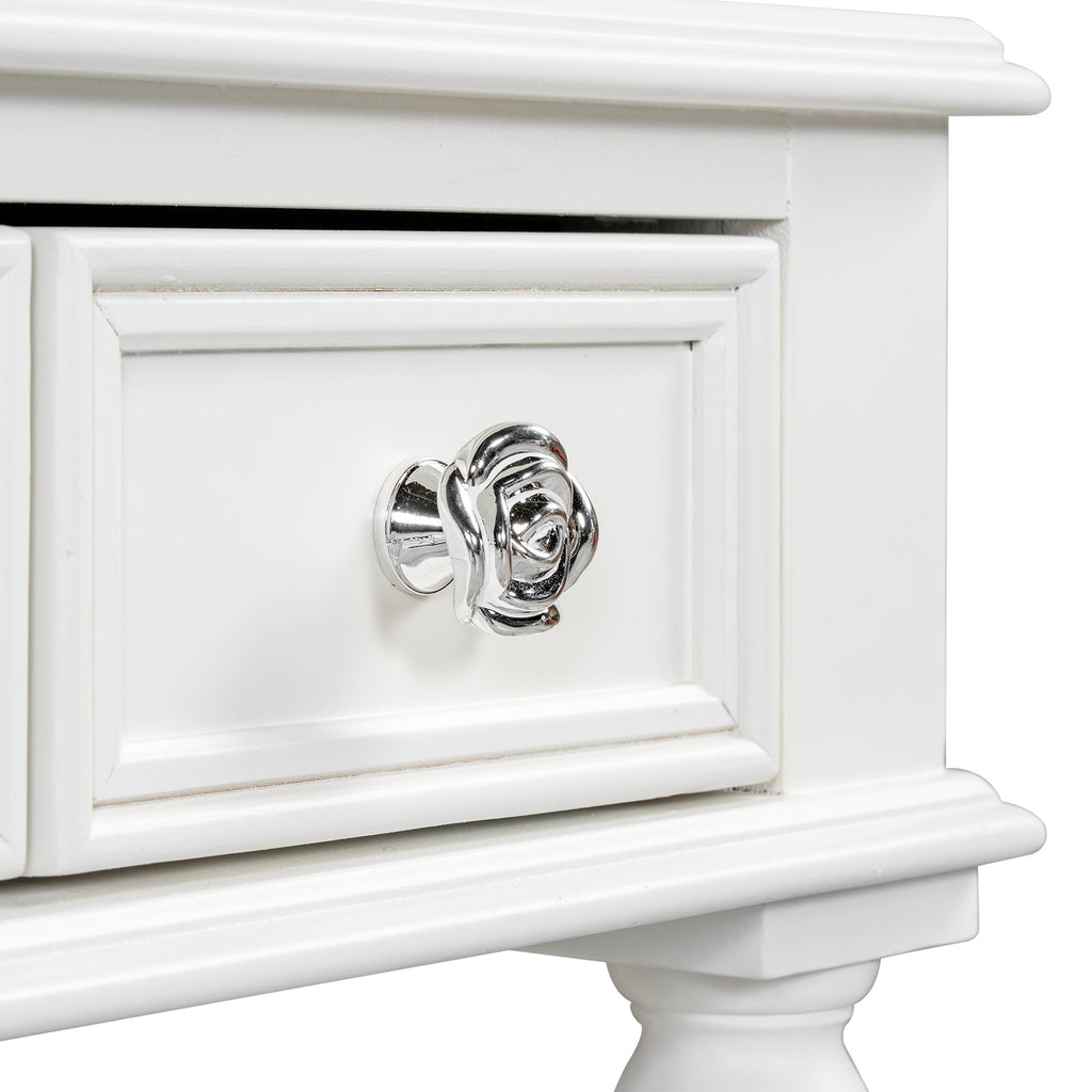 Retro Makeup Desk with Large Mirror, 3-Drawer Dressing Table for Jewelry Storage, Elegant Console Table for Bedroom, Living Room, Hallway & Foyer,White