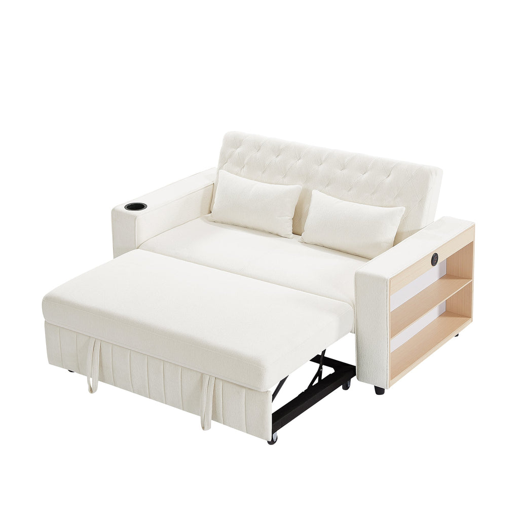 61.4' Pull-out Sofa Bed Convertible Couch Loveseat Sofa Modern Sleeper Sofa with Adjustable Backrest for Living Room, Beige