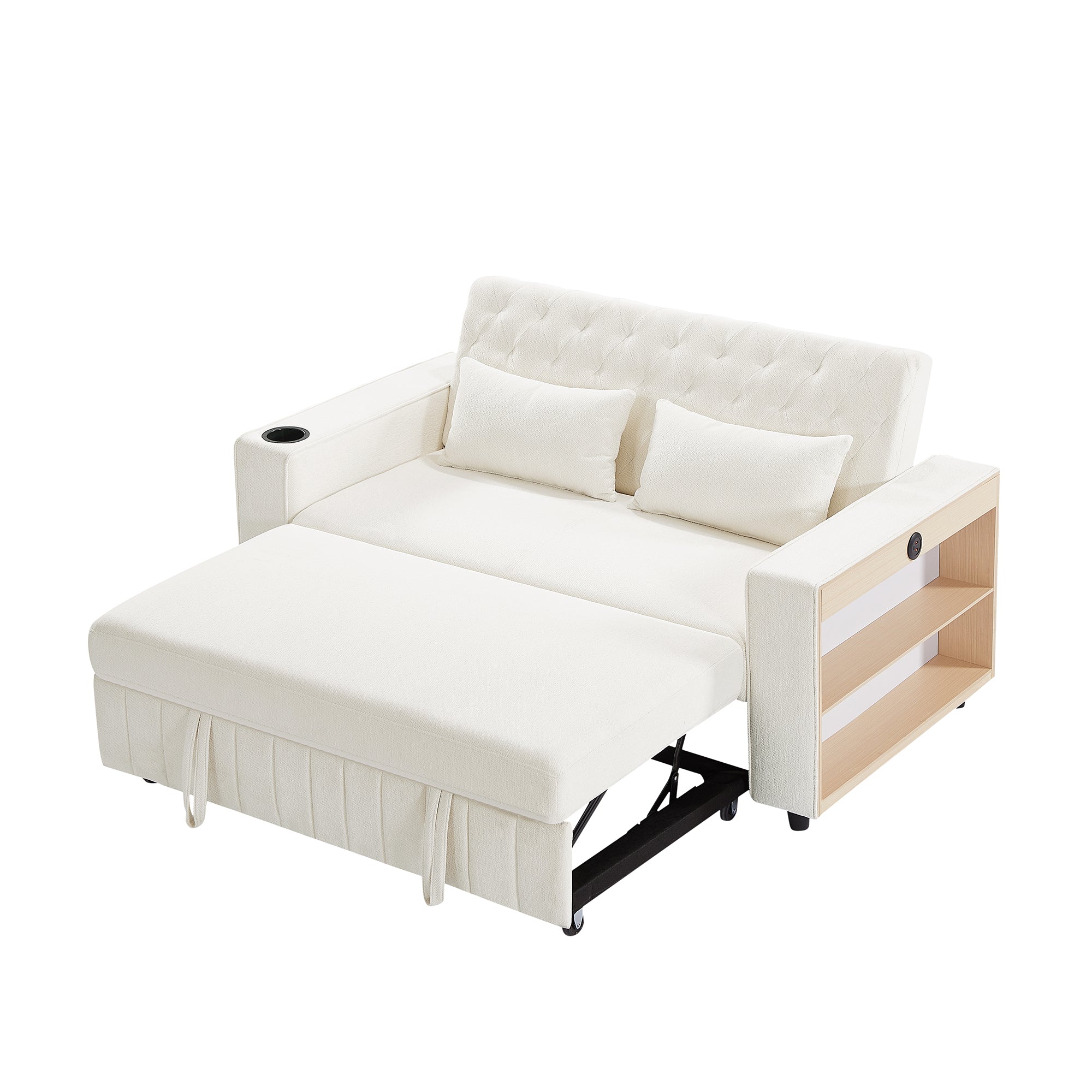 61.4' Pull-out Sofa Bed Convertible Couch Loveseat Sofa Modern Sleeper Sofa with Adjustable Backrest for Living Room, Beige