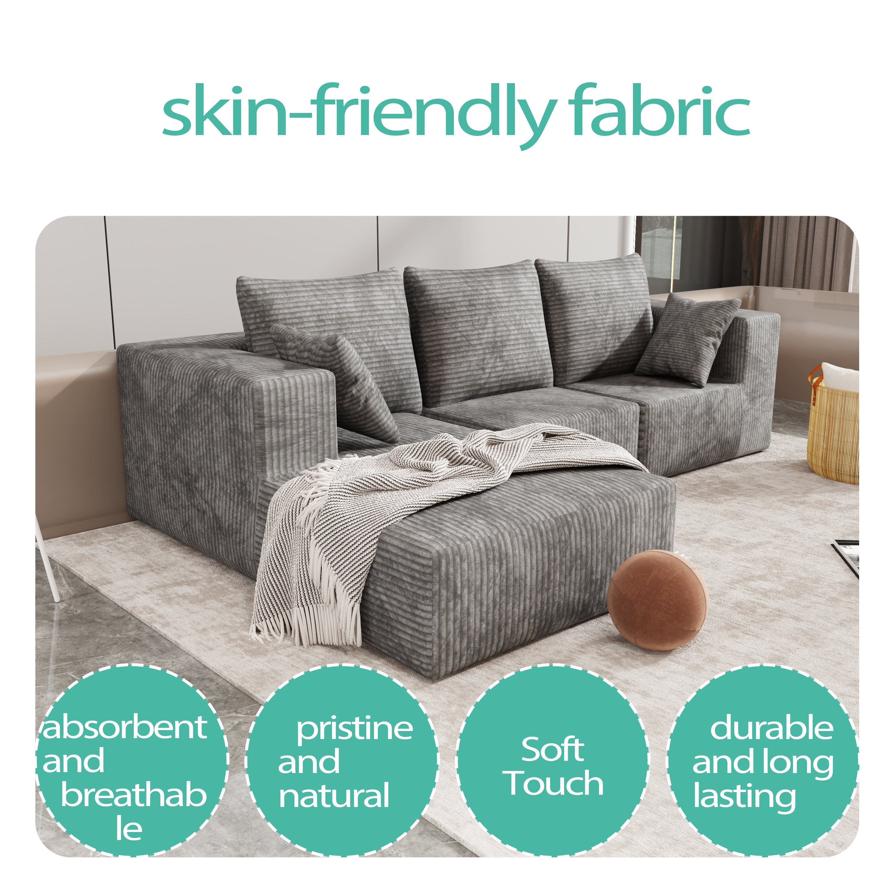 Corner combination sofa, sectional sofa ,couch sofa,sofa bed, made of high-density sponge and soft plush fabric, with multiple combinations available(gray)
