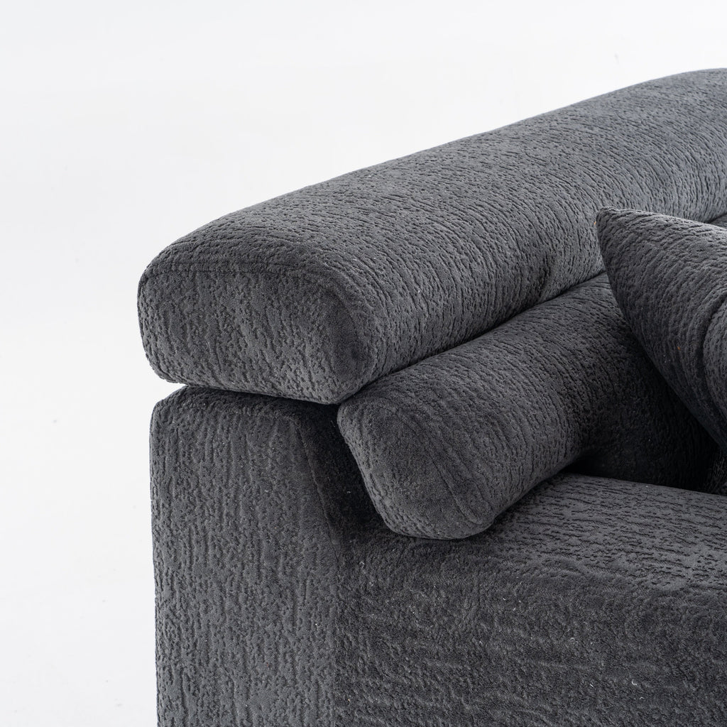LY-029 GRAY COMPRESSION SOFA: 4-seater combined sofa, Wood Grain Chenille fabric, full sponge compression sofa,combined sofa with 2 pillows  for living/ Home Furniture/ Apartment