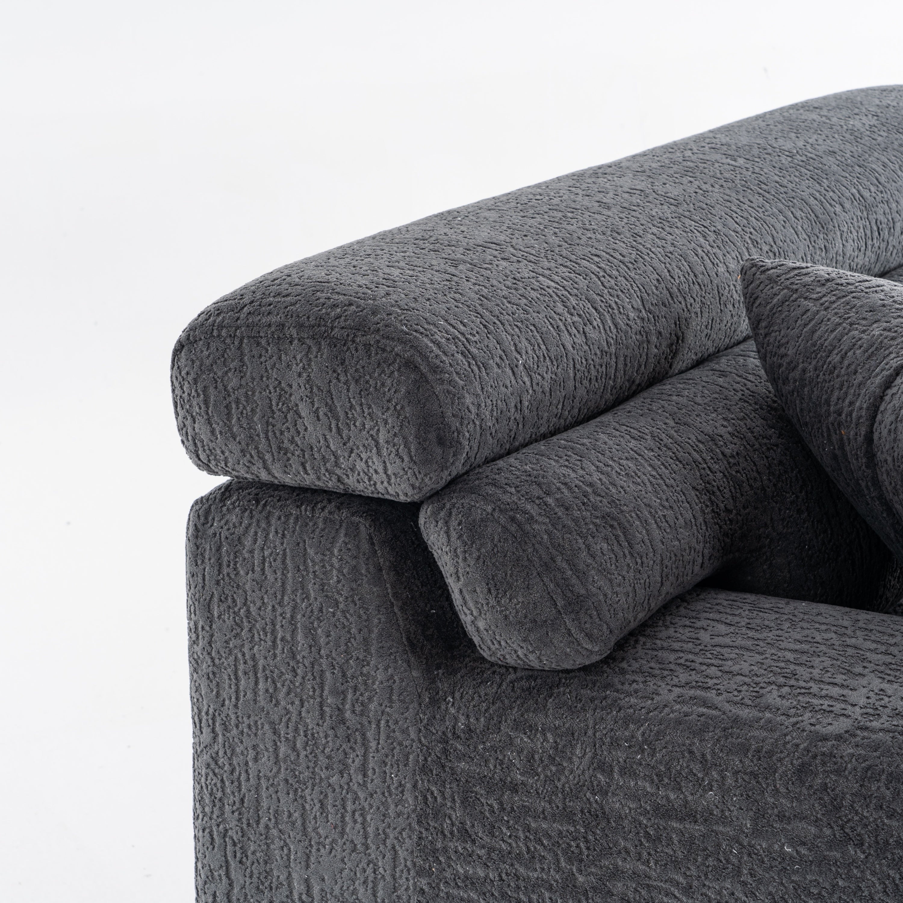 LY-029 GRAY COMPRESSION SOFA: 4-seater combined sofa, Wood Grain Chenille fabric, full sponge compression sofa,combined sofa with 2 pillows  for living/ Home Furniture/ Apartment