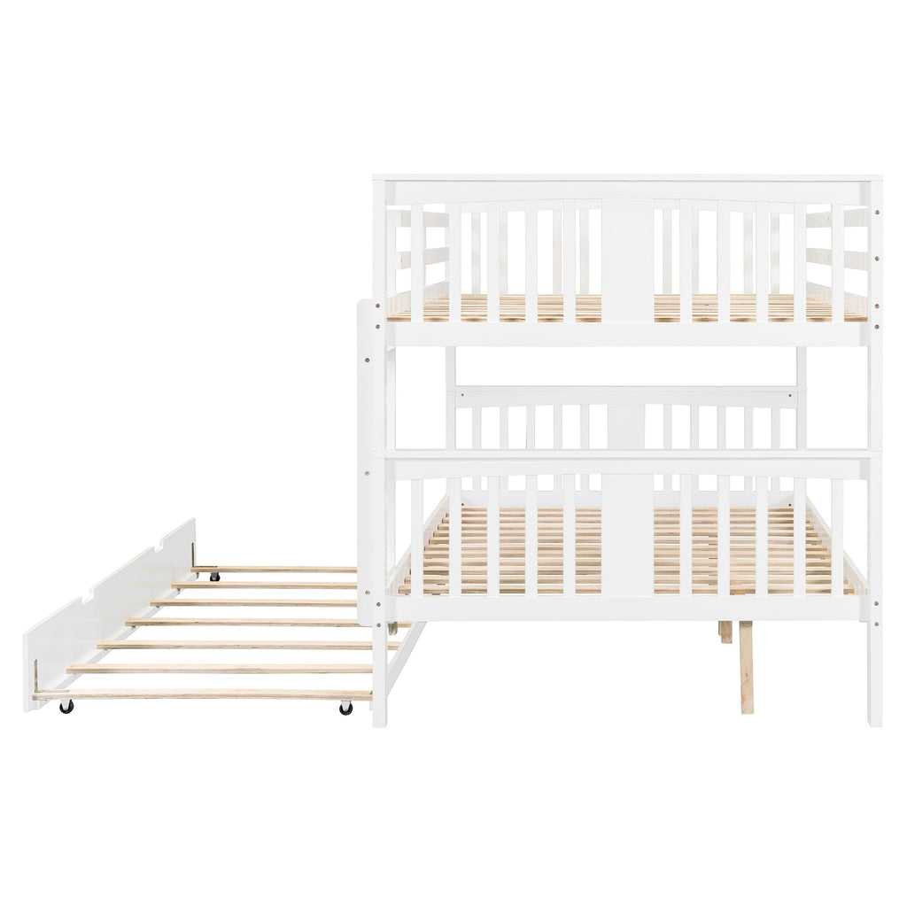 Full over Full Bunk Bed with Twin Size Trundle and Ladder-White(Old SKU: LT000204AAK)