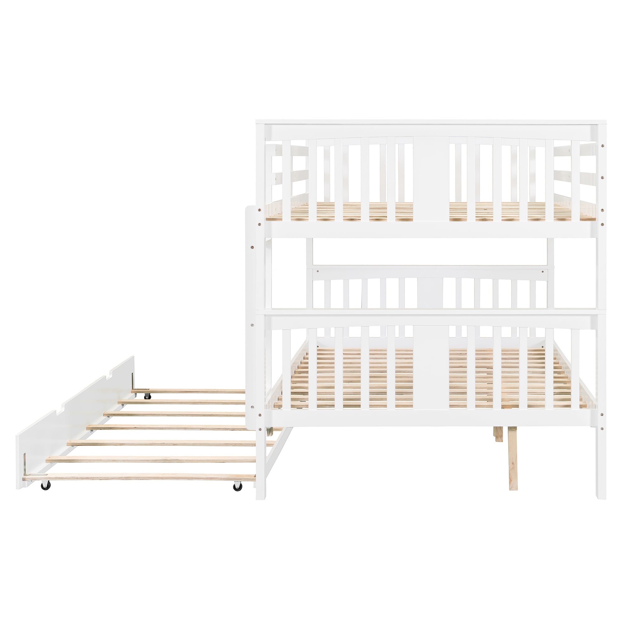 Full over Full Bunk Bed with Twin Size Trundle and Ladder-White(Old SKU: LT000204AAK)