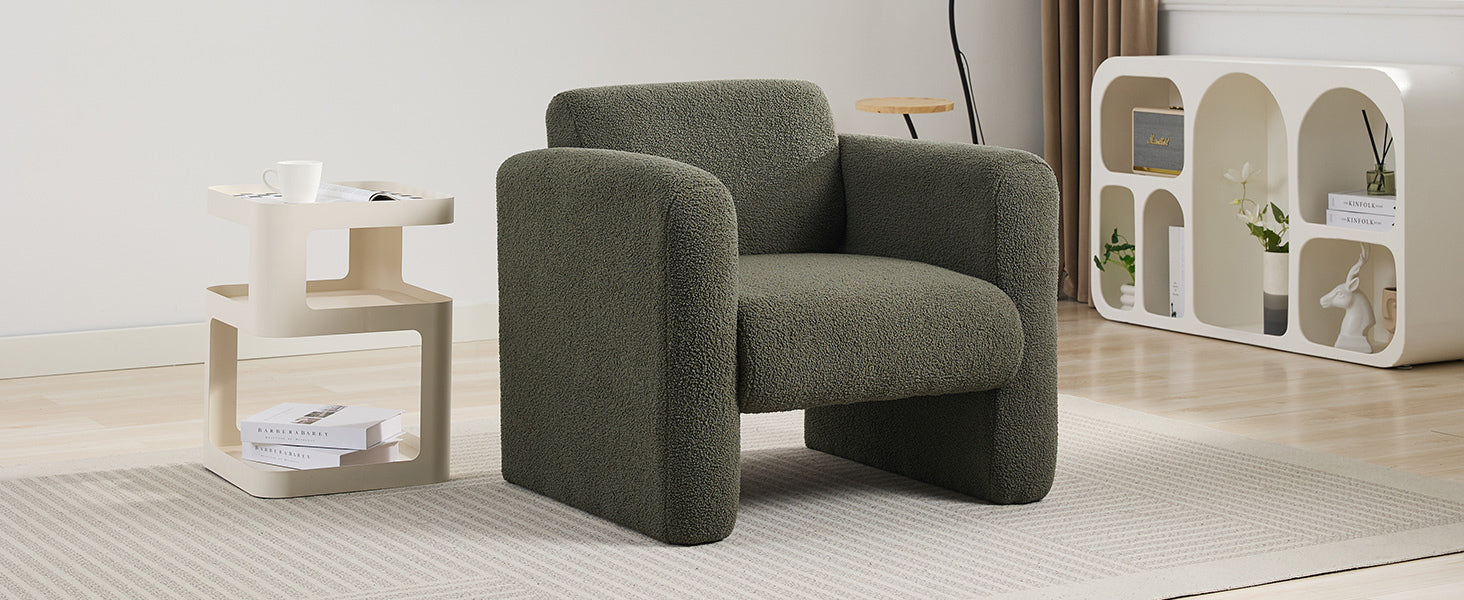 Modern Accent Chair Lambskin Sherpa Fabric Upholstered Comfy Reading Arm Chair Seaweed Green