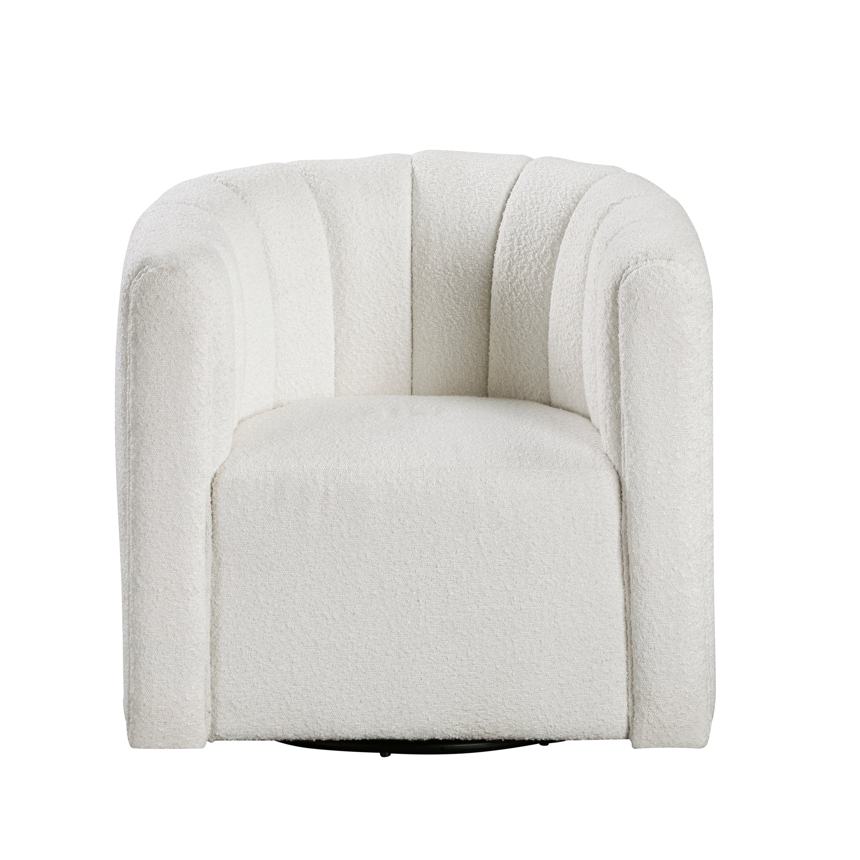 Modern Contemporary Swivel Chair with Ottoman White Boucle Fabric Upholstery Solid Wood Living Room Furniture