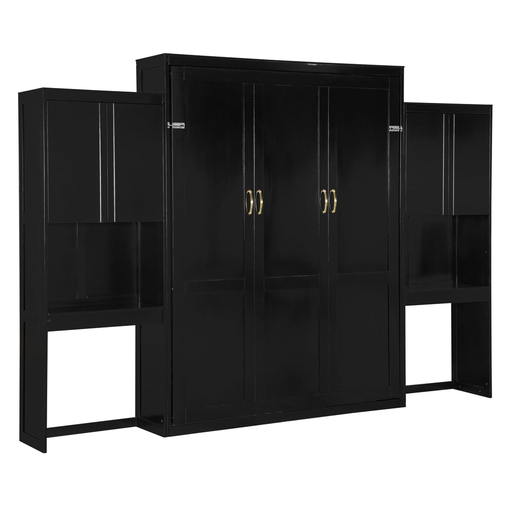Queen Size Murphy Bed with Desk, Vanity and Cabinets, Espresso(OLD SKU: N820S00057P)