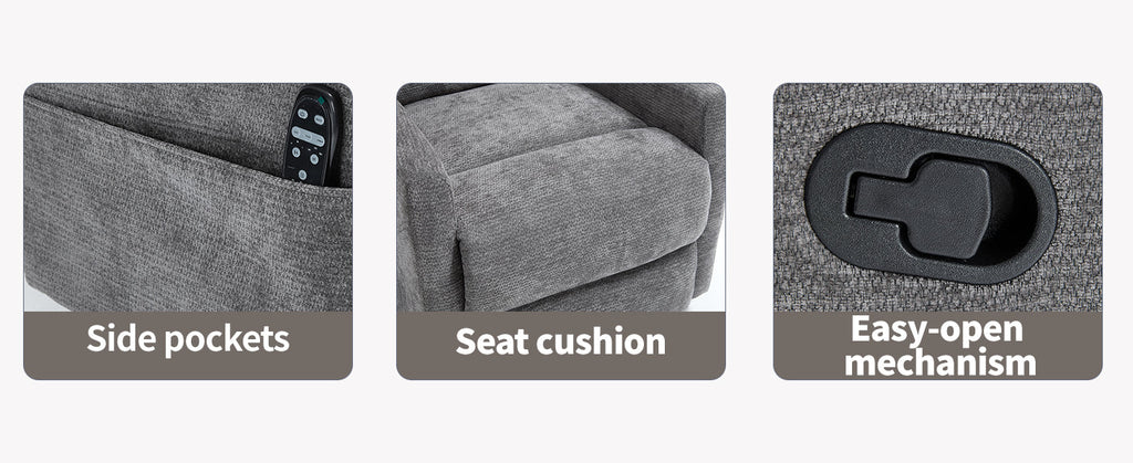 Heat Massage Manual Recliner Chair with Rocker and Swivel in Fabric for Living Room, GREY