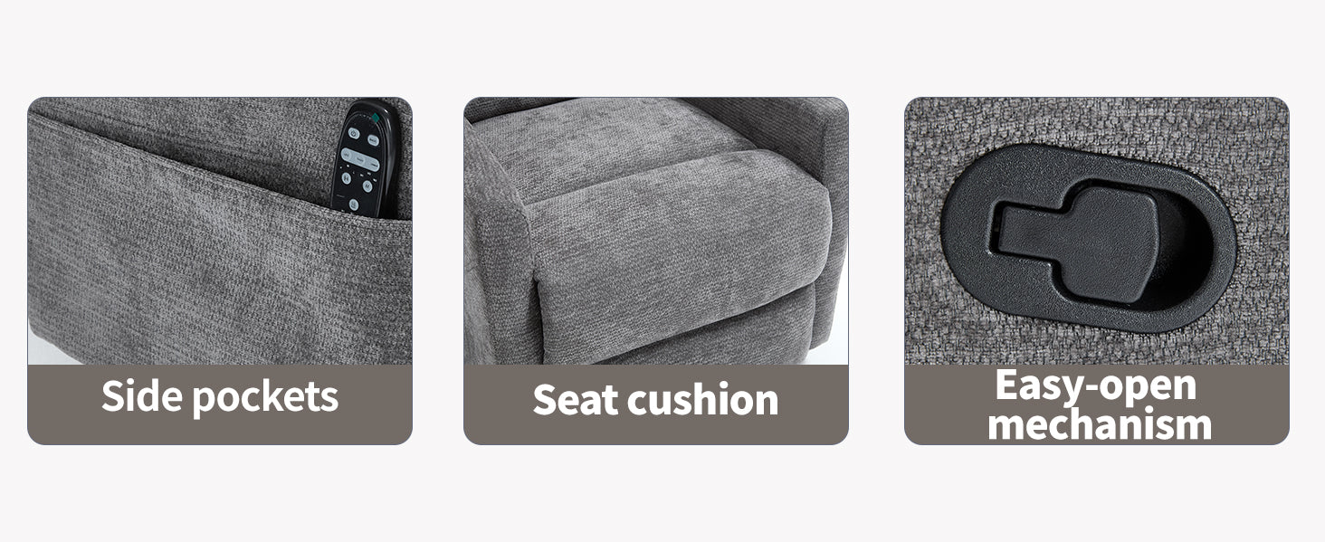 Heat Massage Manual Recliner Chair with Rocker and Swivel in Fabric for Living Room, GREY