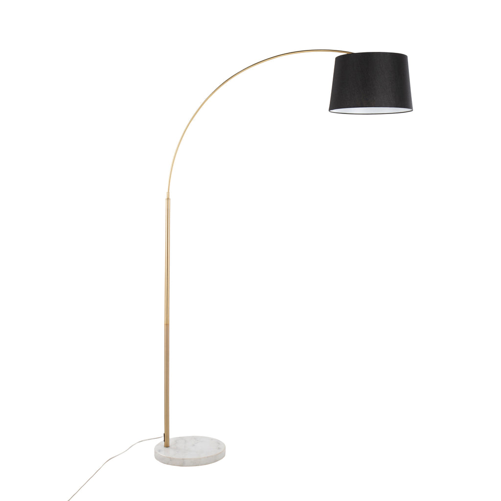 March Contemporary Floor Lamp in White Marble and Antique Brass with Black Linen Shade Metal by LumiSource