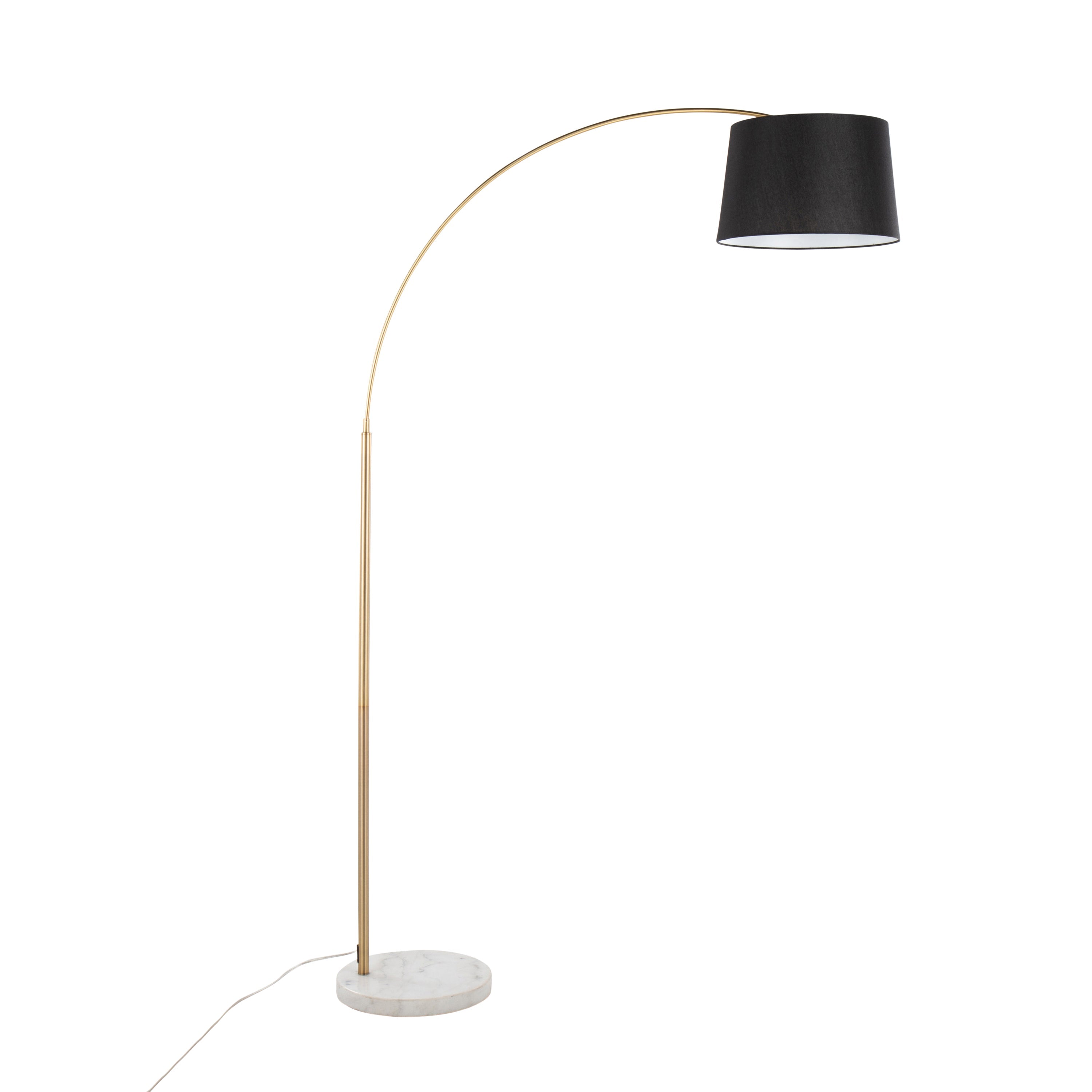 March Contemporary Floor Lamp in White Marble and Antique Brass with Black Linen Shade Metal by LumiSource