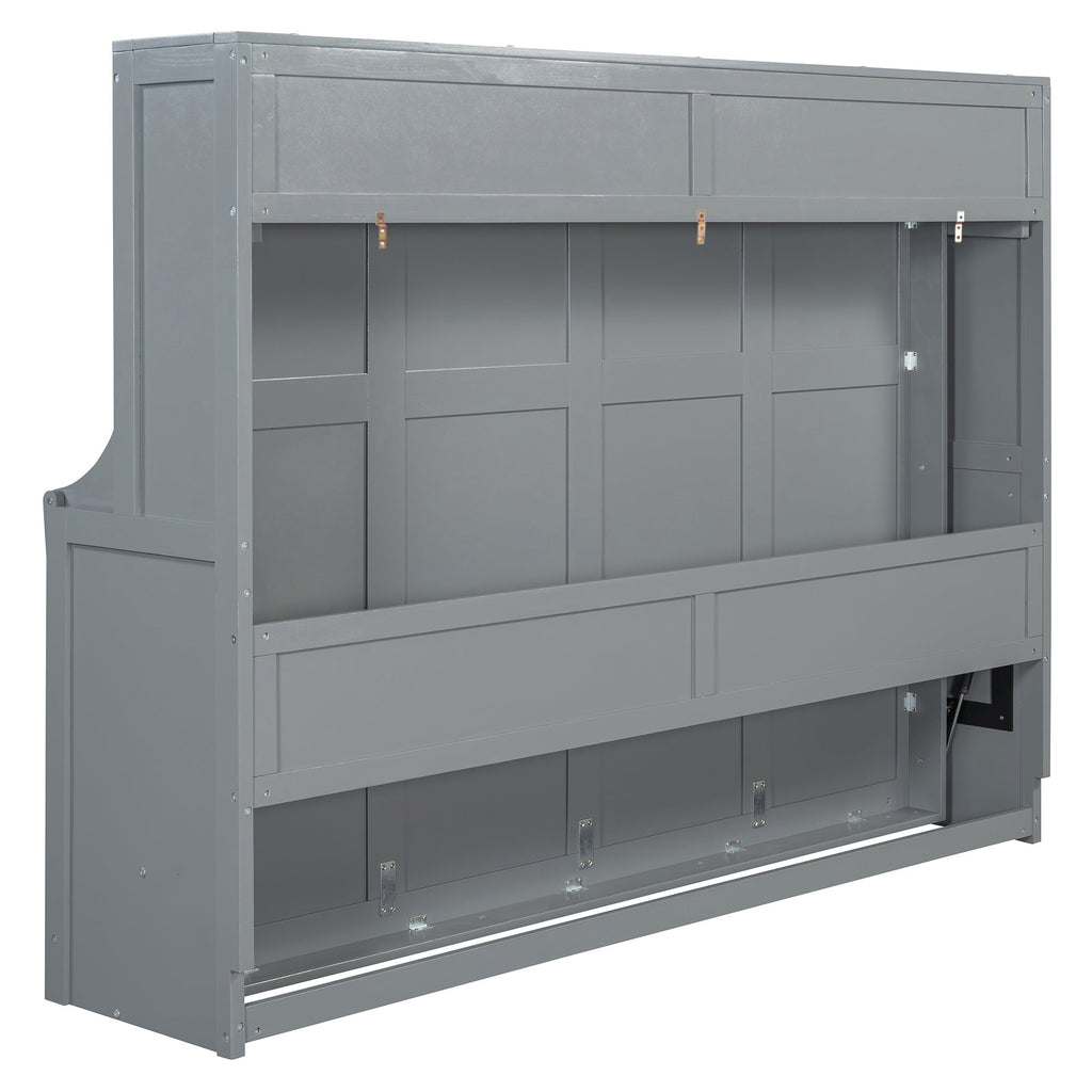 Queen Size Murphy Bed with Hydraulic Lift & Desk Design, Gray(OLD SKU: N820S00033E)