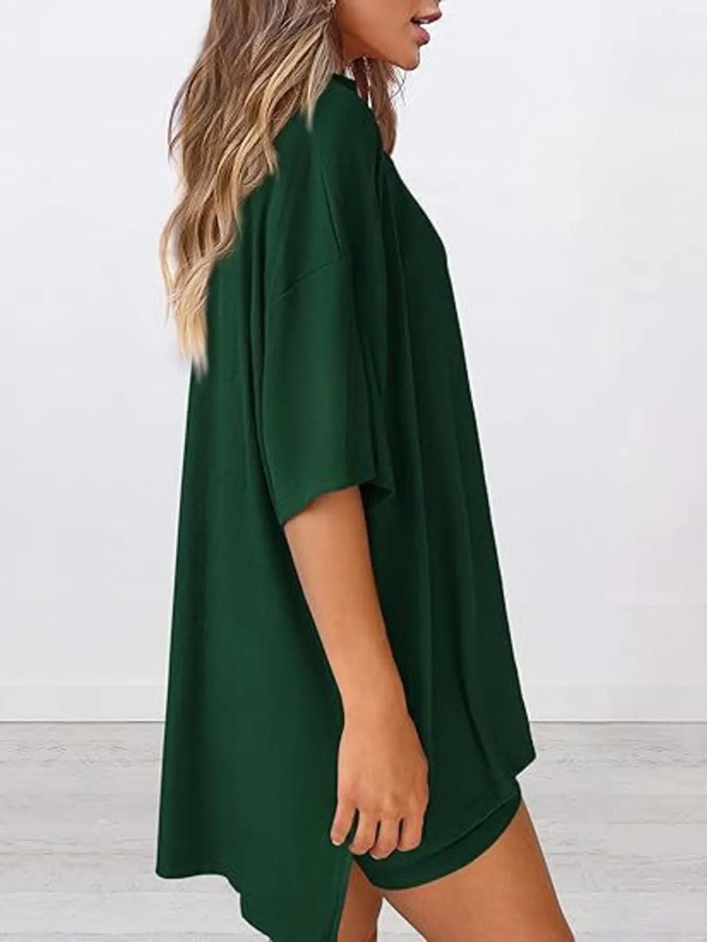 Oversized Slit Round Neck Top and Shorts Lounge Set Plus Size
