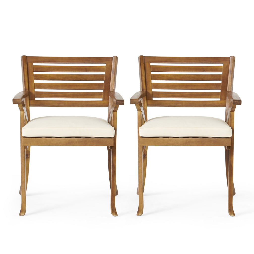 Outdoor Hermosa 5 Piece Wood Dining Set With Cushions, Teak Finish With Beige Cushion