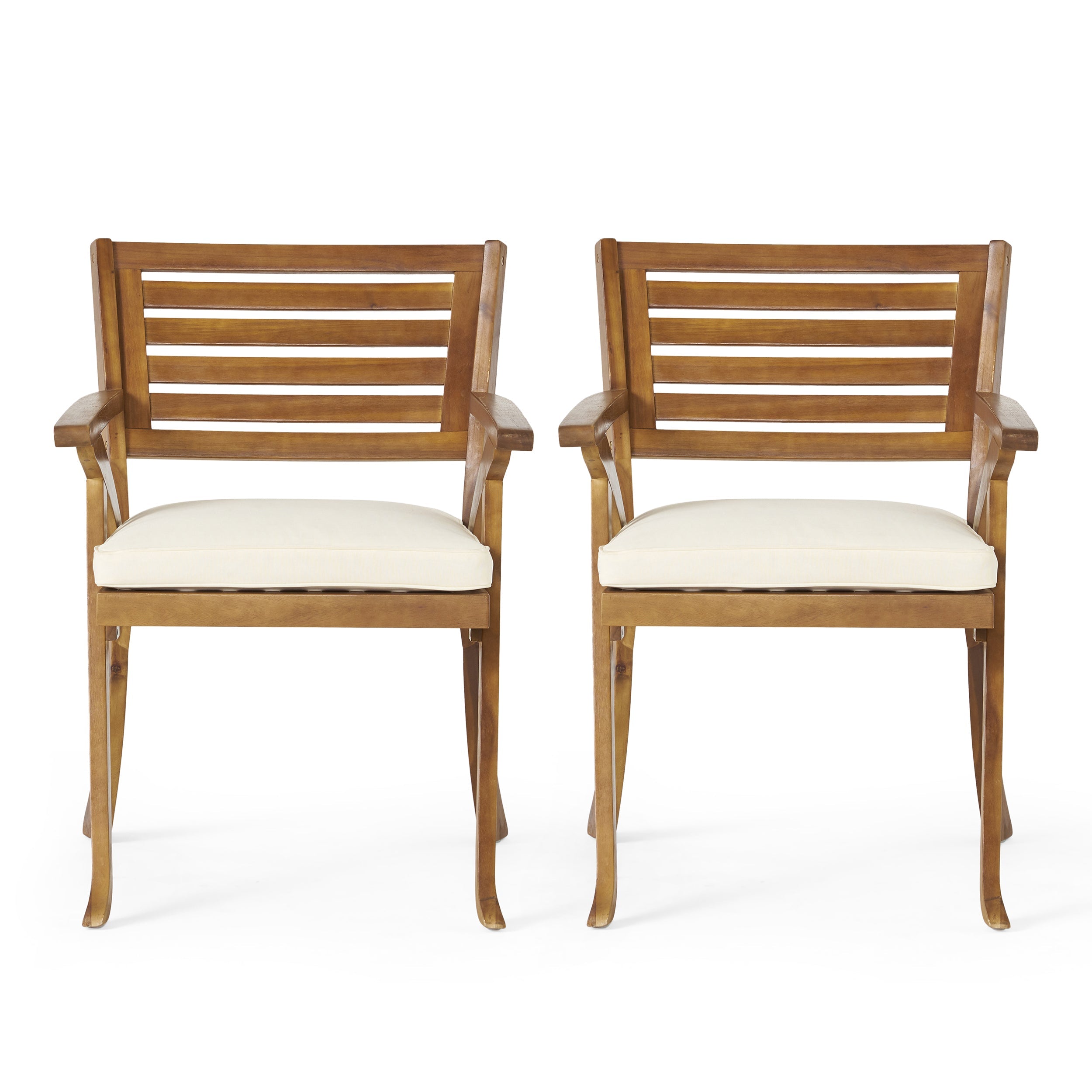 Outdoor Hermosa 5 Piece Wood Dining Set With Cushions, Teak Finish With Beige Cushion