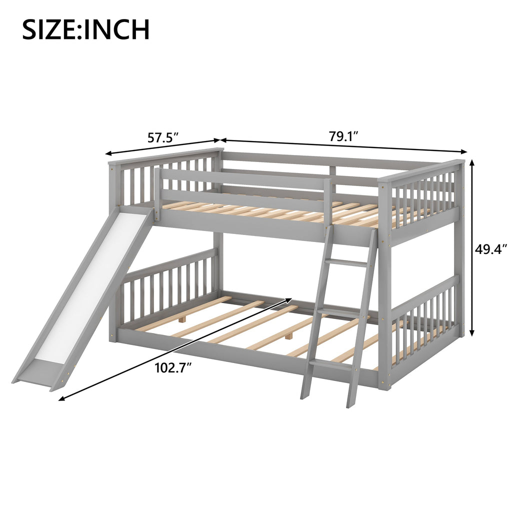 Full over Full Bunk Bed with Convertible Slide and Ladder, Gray(Old SKU: GX000708AAE)