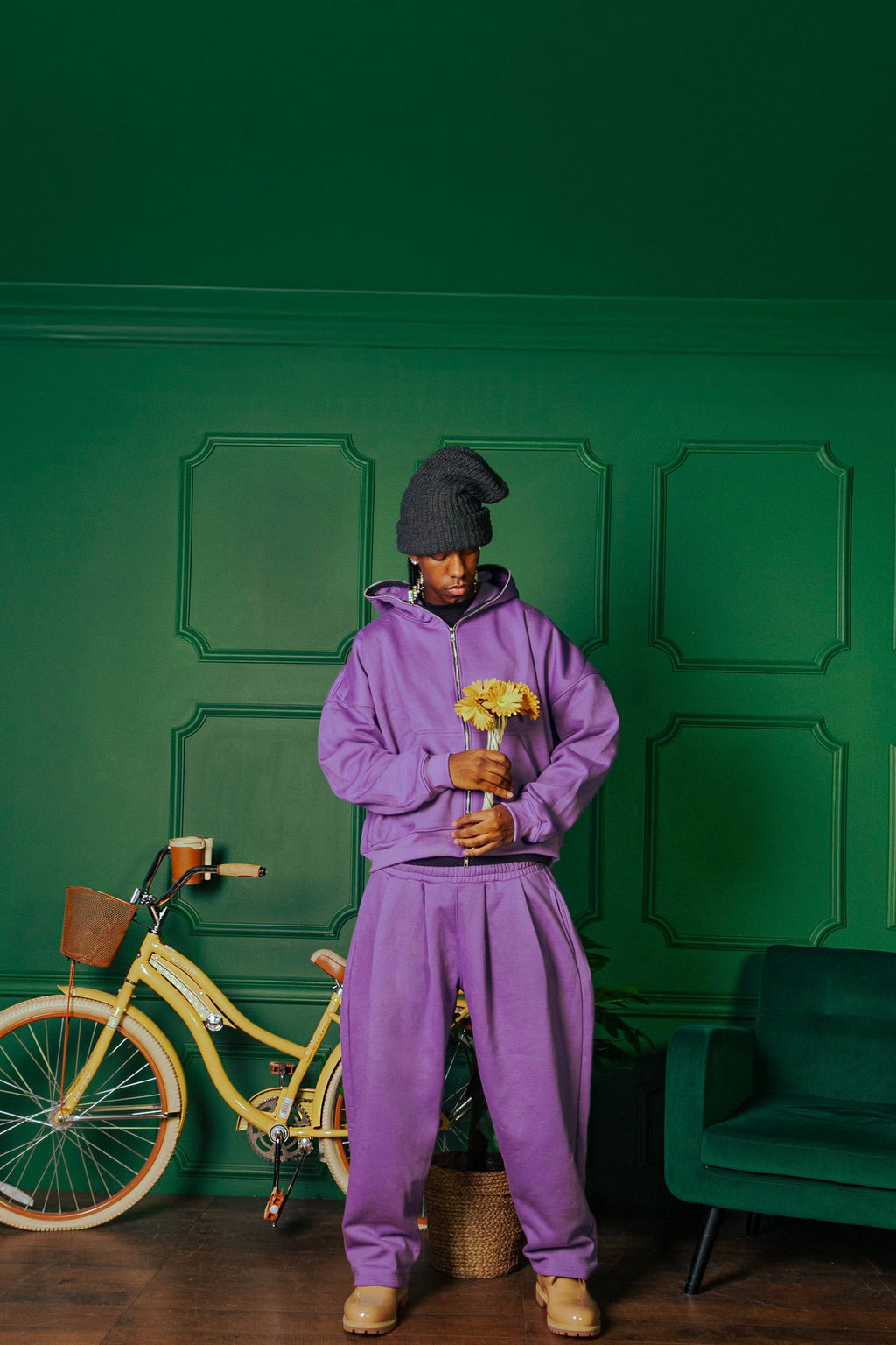 Purple Pleated Sweatpant