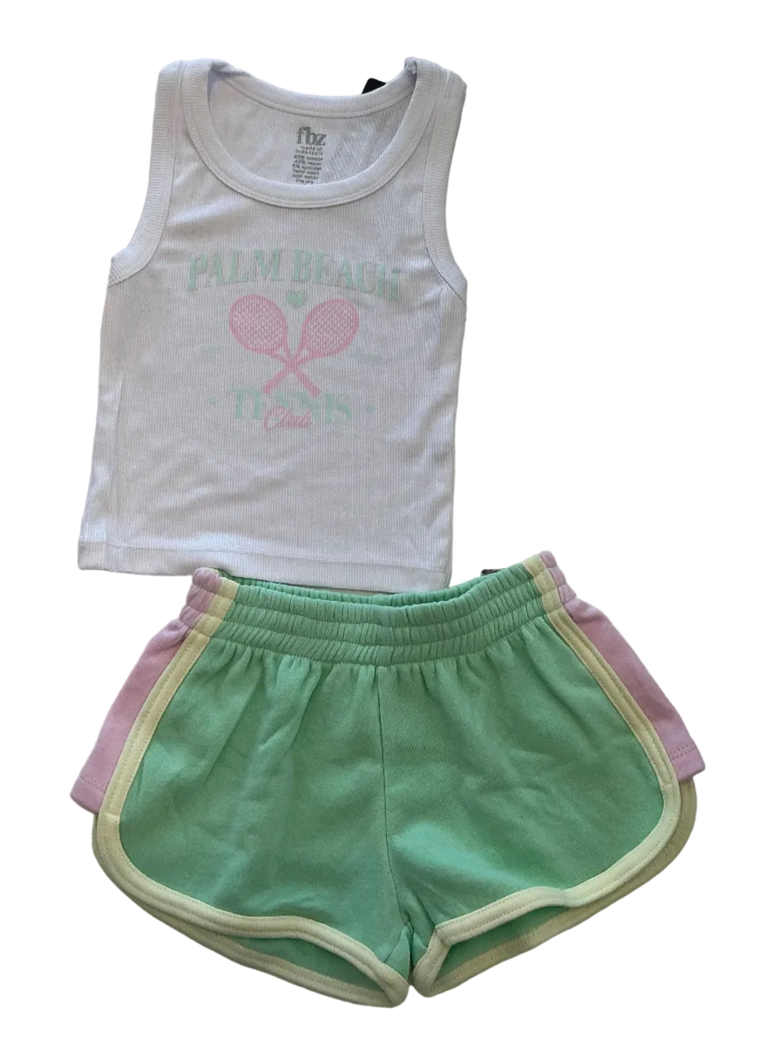 FBZ - White Palm Beach Tennis Club Tank Top & Green Shorts Set