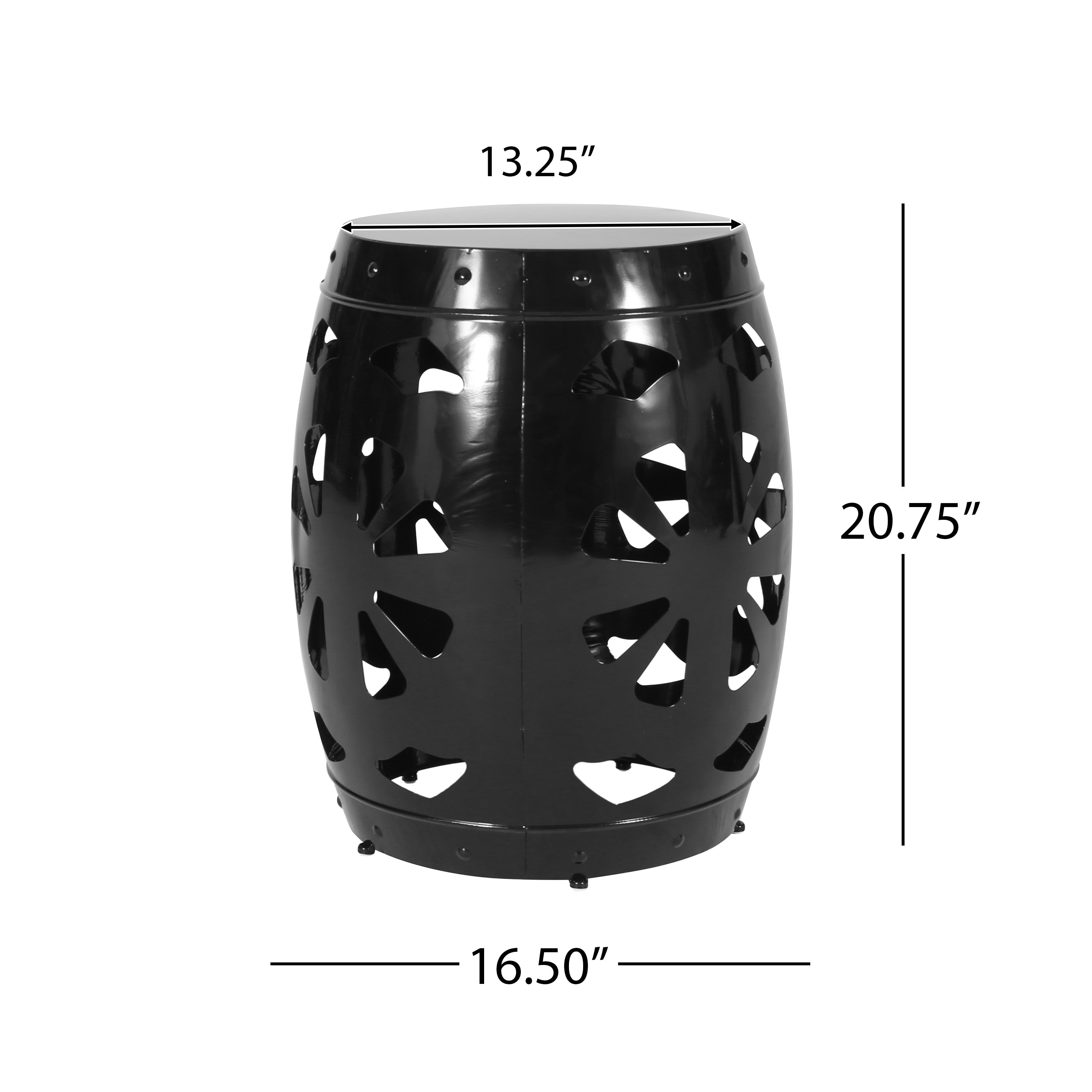 Modern Black Iron End Table with Floral Iron Cut Design, 16.54 x 16.54 x 20.47 Inches