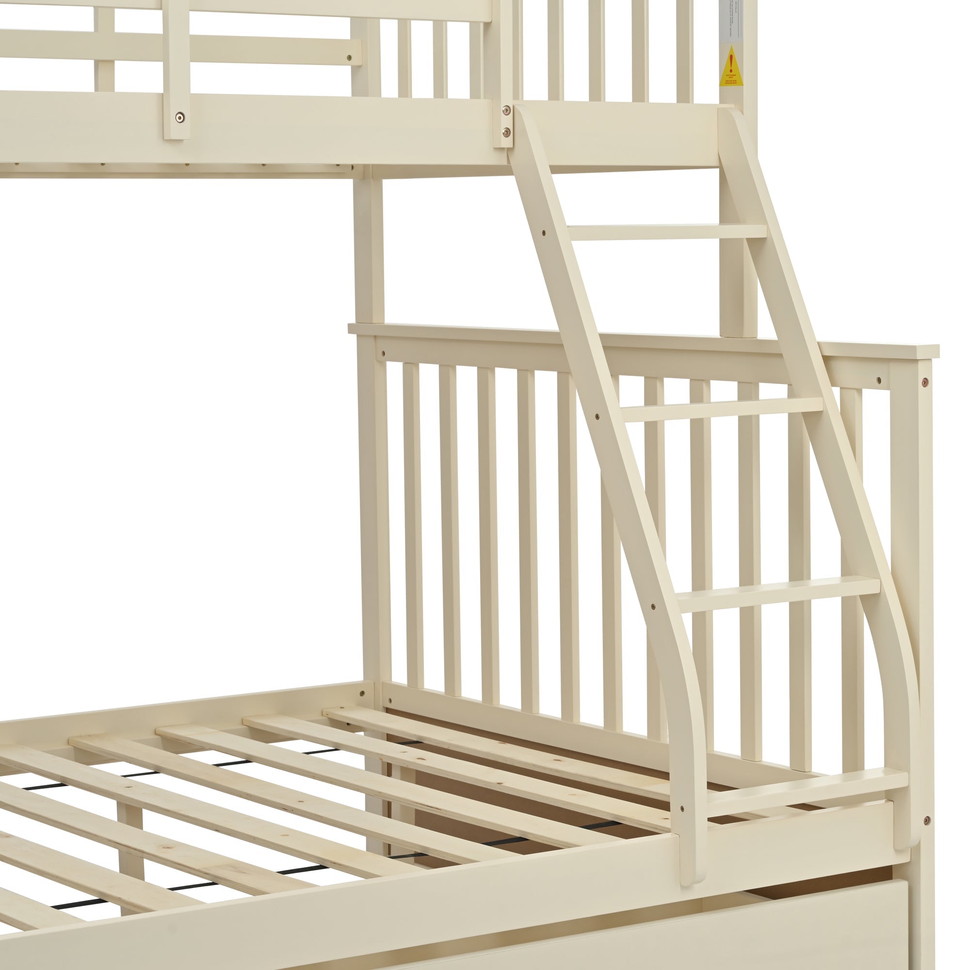 Twin Over Full Bunk Bed with Storage Drawers, Wooden Bunk Bed with Ladder and Safety Guard Rails –Cream