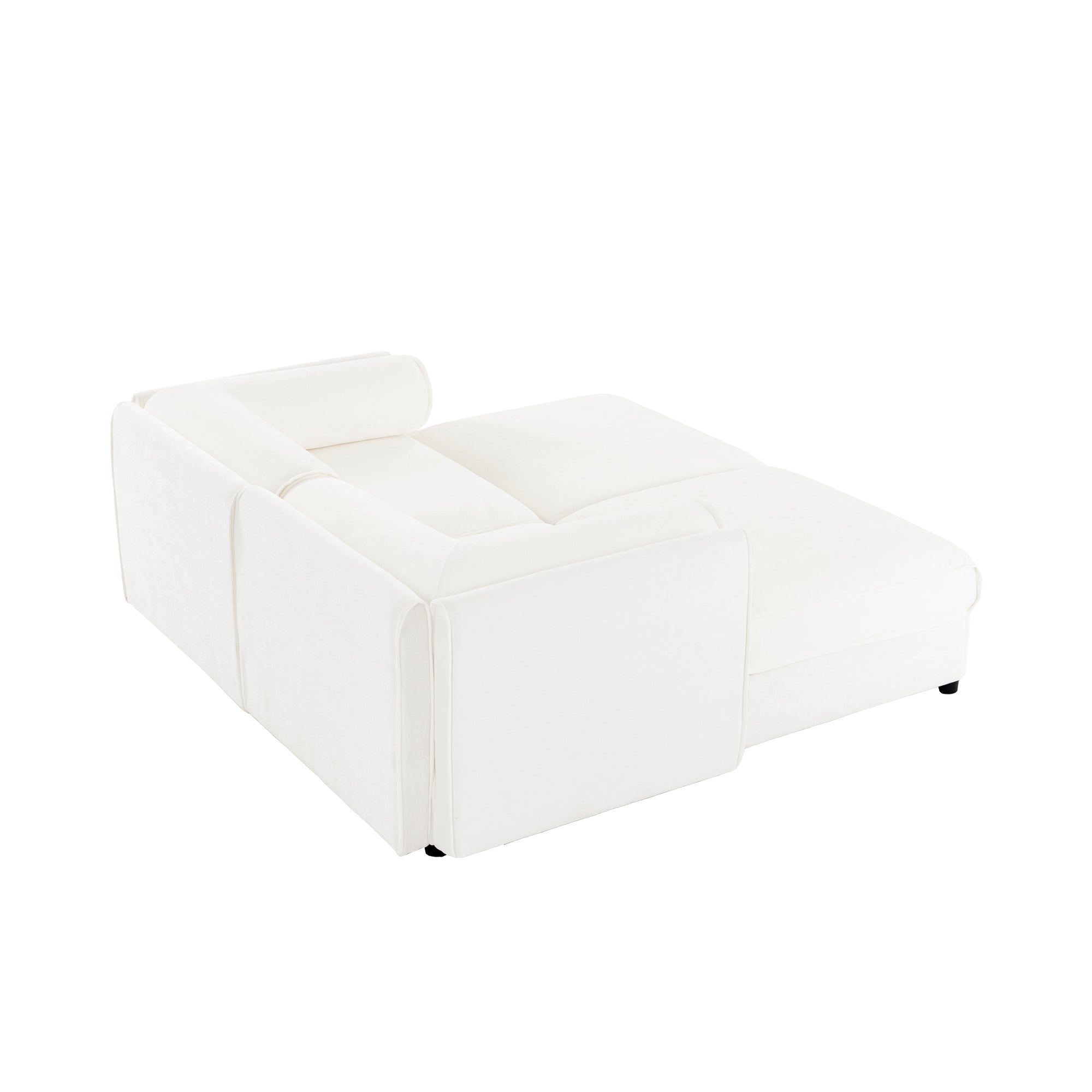 Stylish White Chenille 2-Seater Sofa with 2 Ottoman Storage Seat, Cylindrical Backrest and Armrests, Modern Fabric Loveseat Featuring Hidden Storage Space