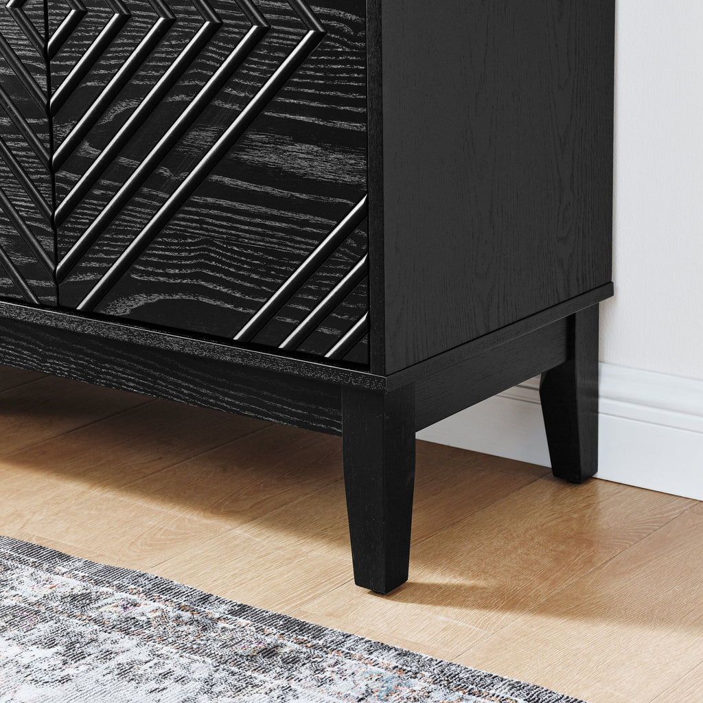 60.5'' Buffet Cabinet with Storage, Farmhouse Fluted Sideboard with Geometric Pattern & Adjustable Shelves, Mid Century Modern TV Stand for Living Room Kitchen Dining Room Entryway, Black