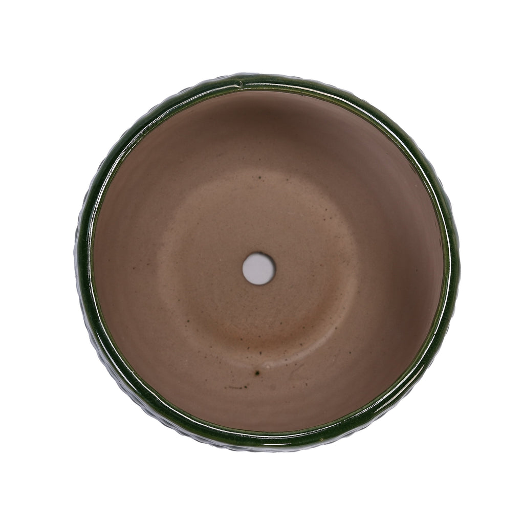 3 Pieces Ceramic Flowerpot, Modern Planter for Patio, Garden or Windowsills - Dark Green