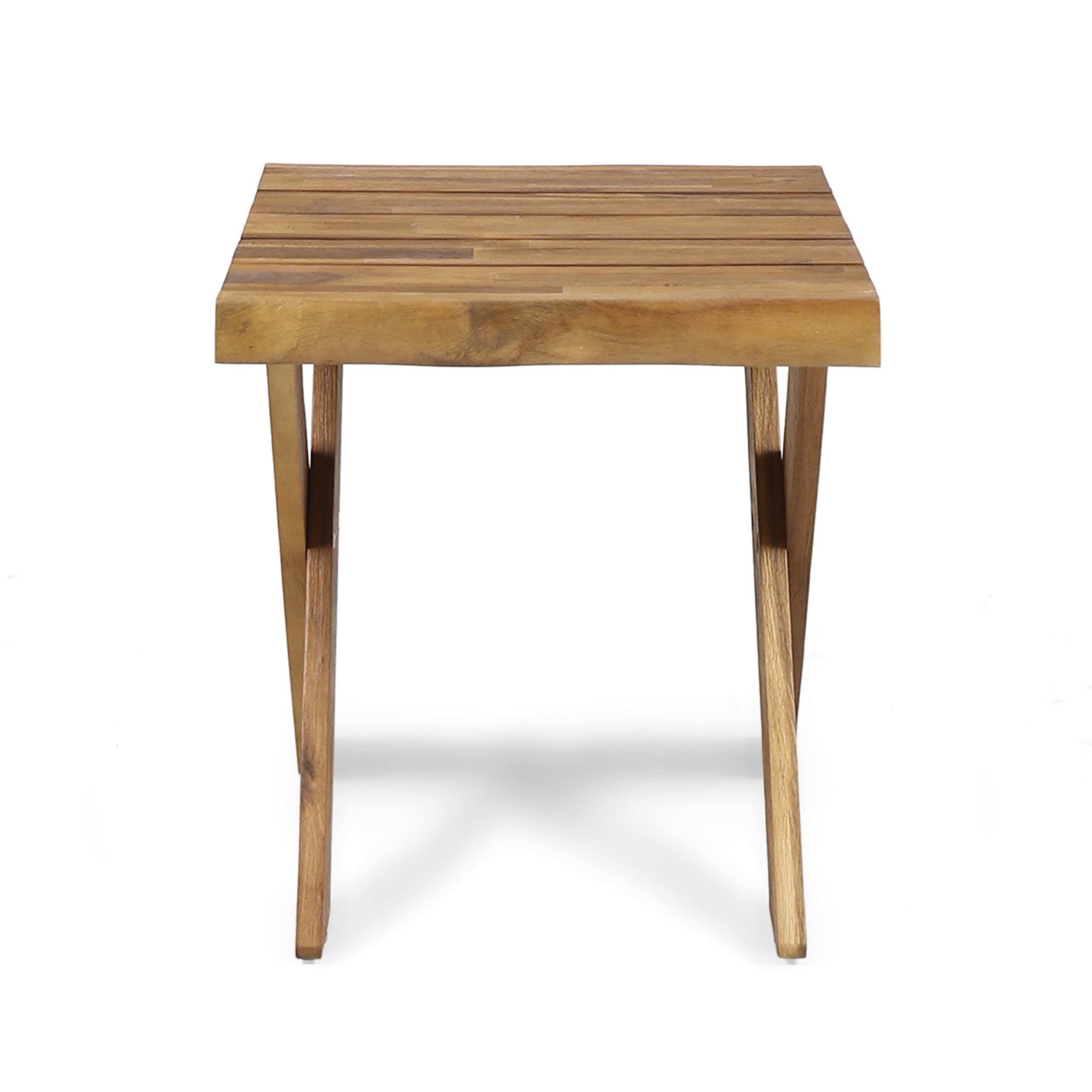 Passion Outdoor Side Table with Cross Base and Slatted Top, Teak