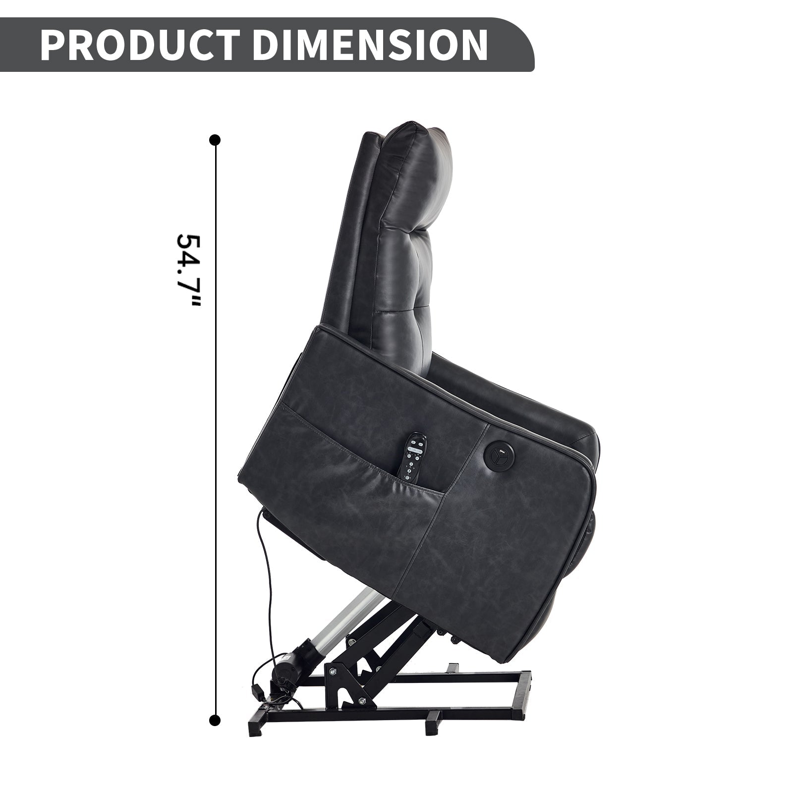 Deep Grey PU Single Motor Power Lift Recliner Chair with Massage and Heat for Elderly, Heavy Duty Motion Mechanism and One USB for Charging, Max Reclining Angle 155°
